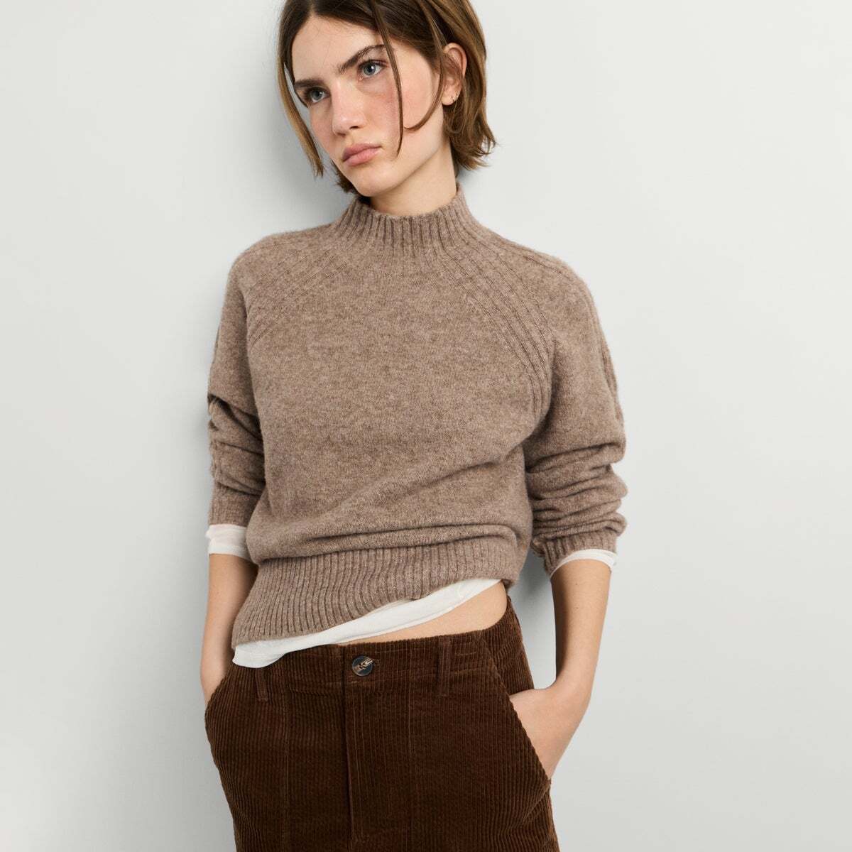 Pull À Col Montant En Maille beige pierre foncée, PEPE JEANS