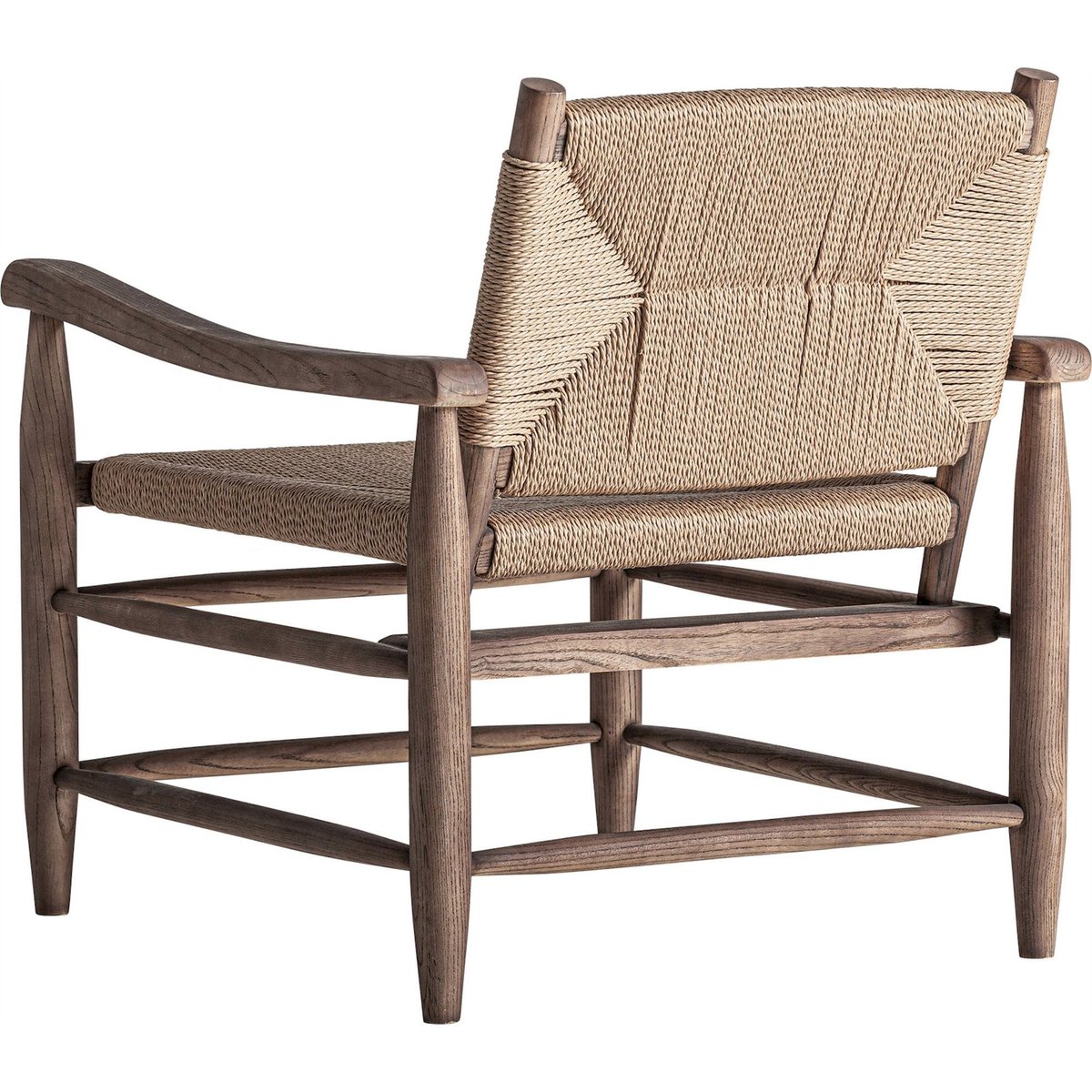 Fauteuil en bois et corde tressée fait main marron clair et beige naturel, RECOLLECTION
