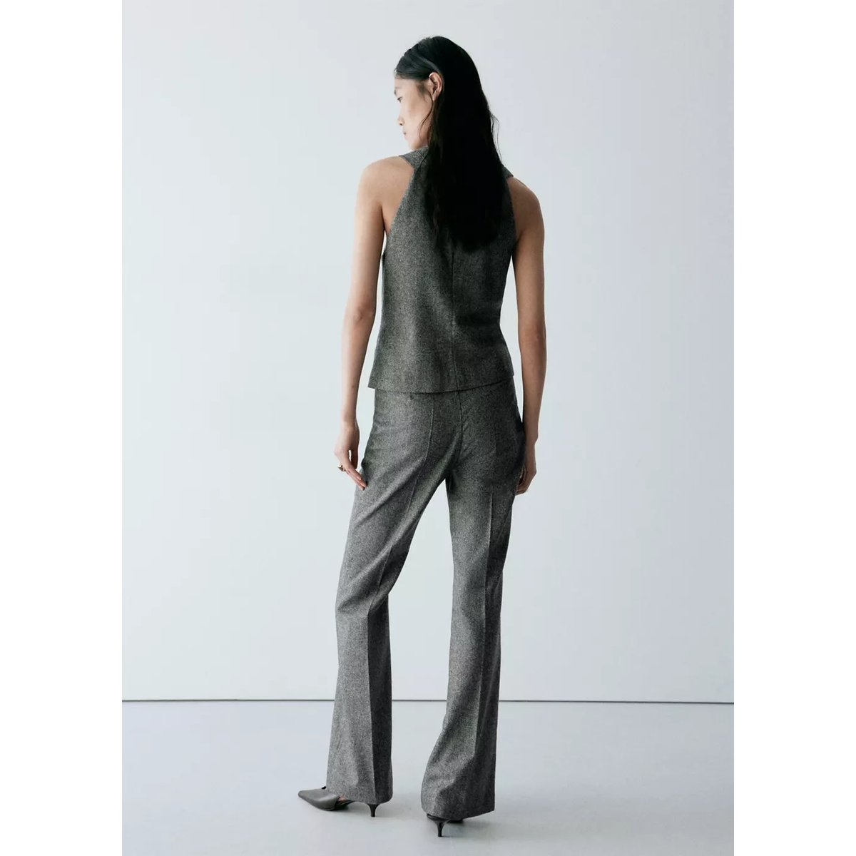 Top croisé en laine chinée gris chiné moyen, MANGO