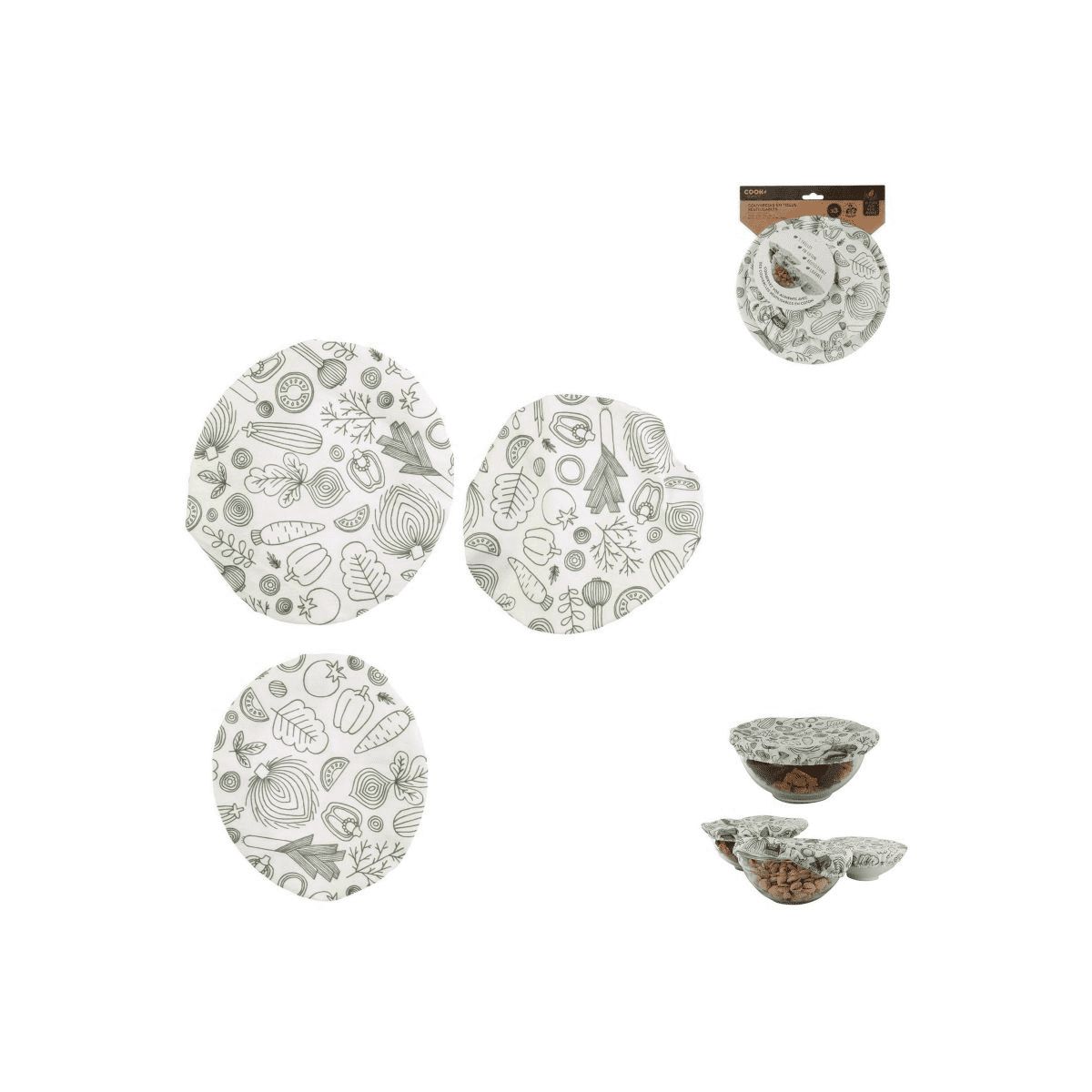 Couvercle en tissu reutilisable x3 blanc, COOK CONCEPT