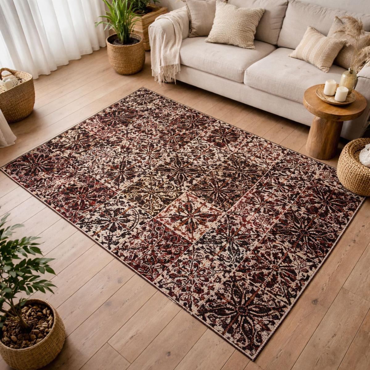 Tapis kilim fait main motif géométrique LINIT marron, UN AMOUR DE TAPIS