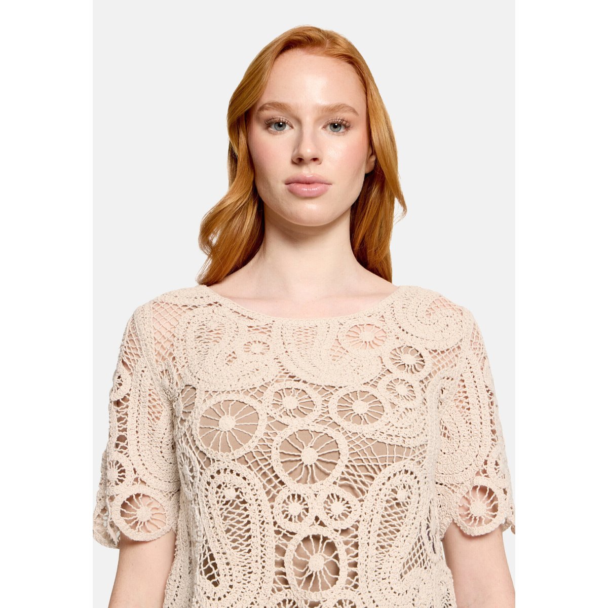 Pull-over en maille ajourée à encolure bateau pastel sand, BETTY BARCLAY