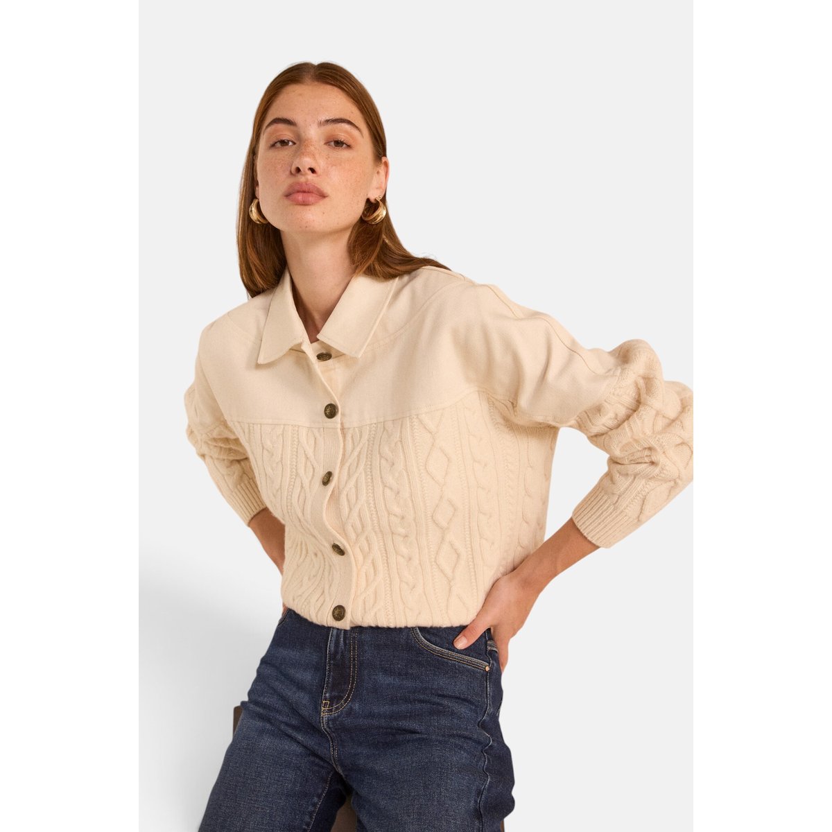 Pull à manches longues en laine et coton ALABAMA naturel, Maison 123
