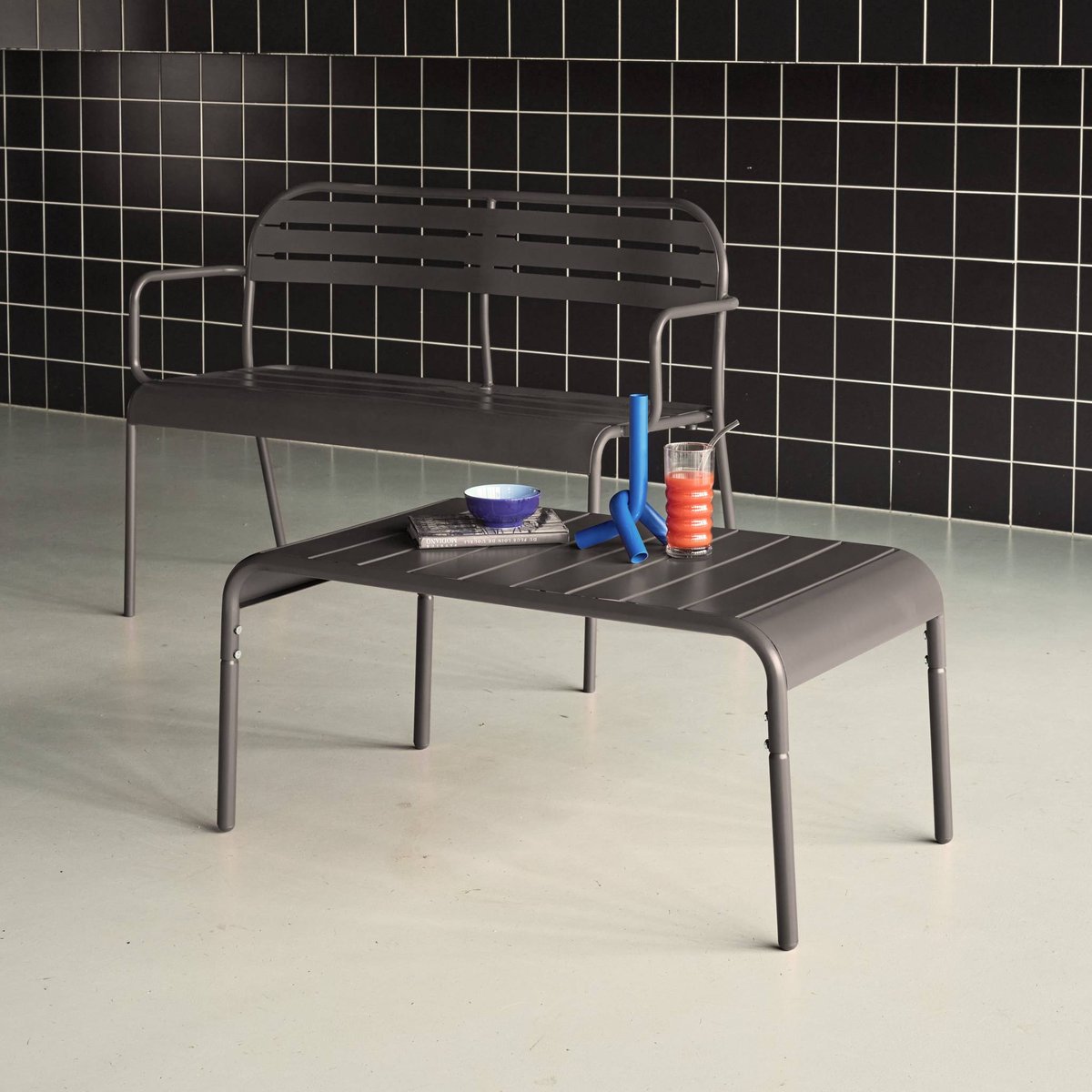Table basse de jardin rectangulaire acier AMÉLIA anthracite, SWEEEK