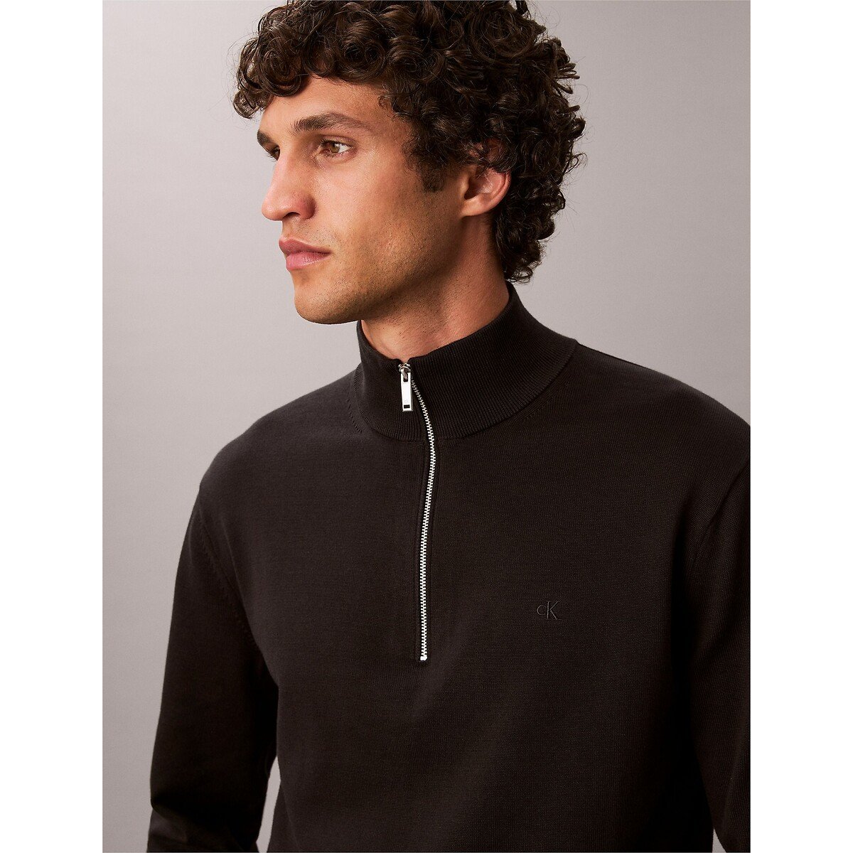 Pull collo alto con mezza zip nero , CALVIN KLEIN