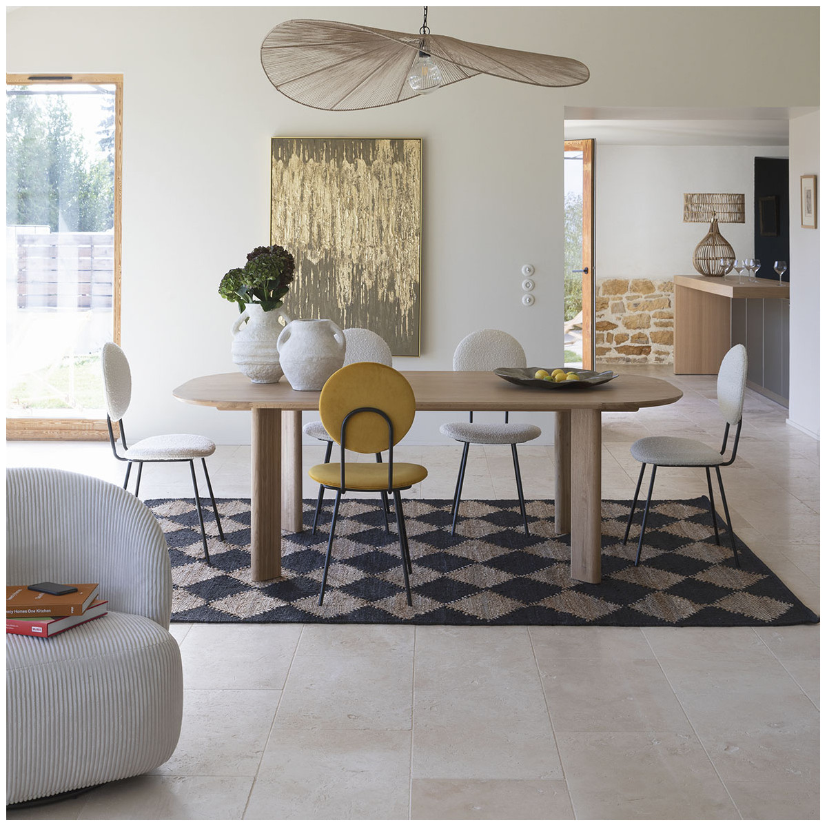 Tapis jute et coton naturel 300x201 noir, BLANC D’IVOIRE