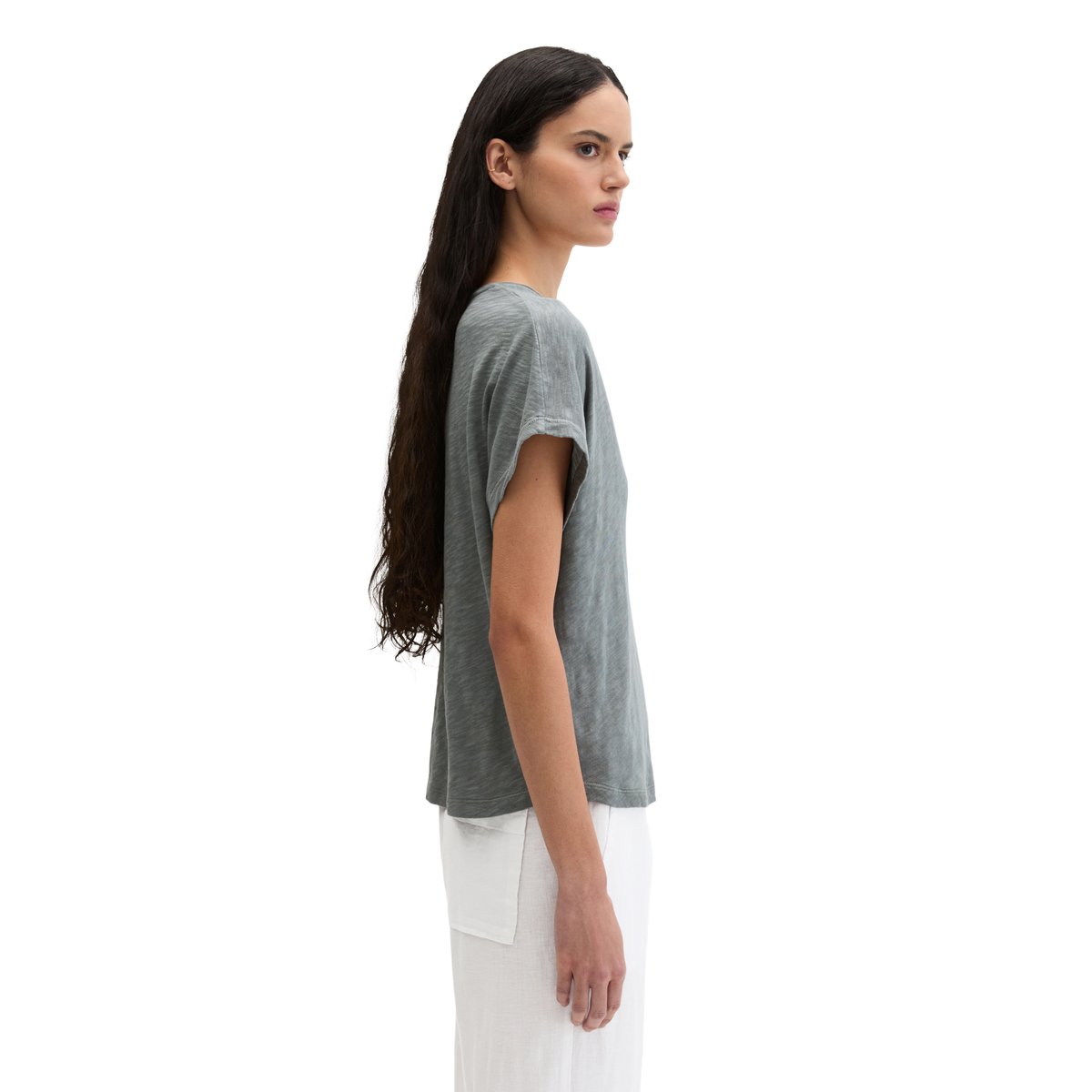 T-shirt loose en jersey slub gris, MARC O'POLO