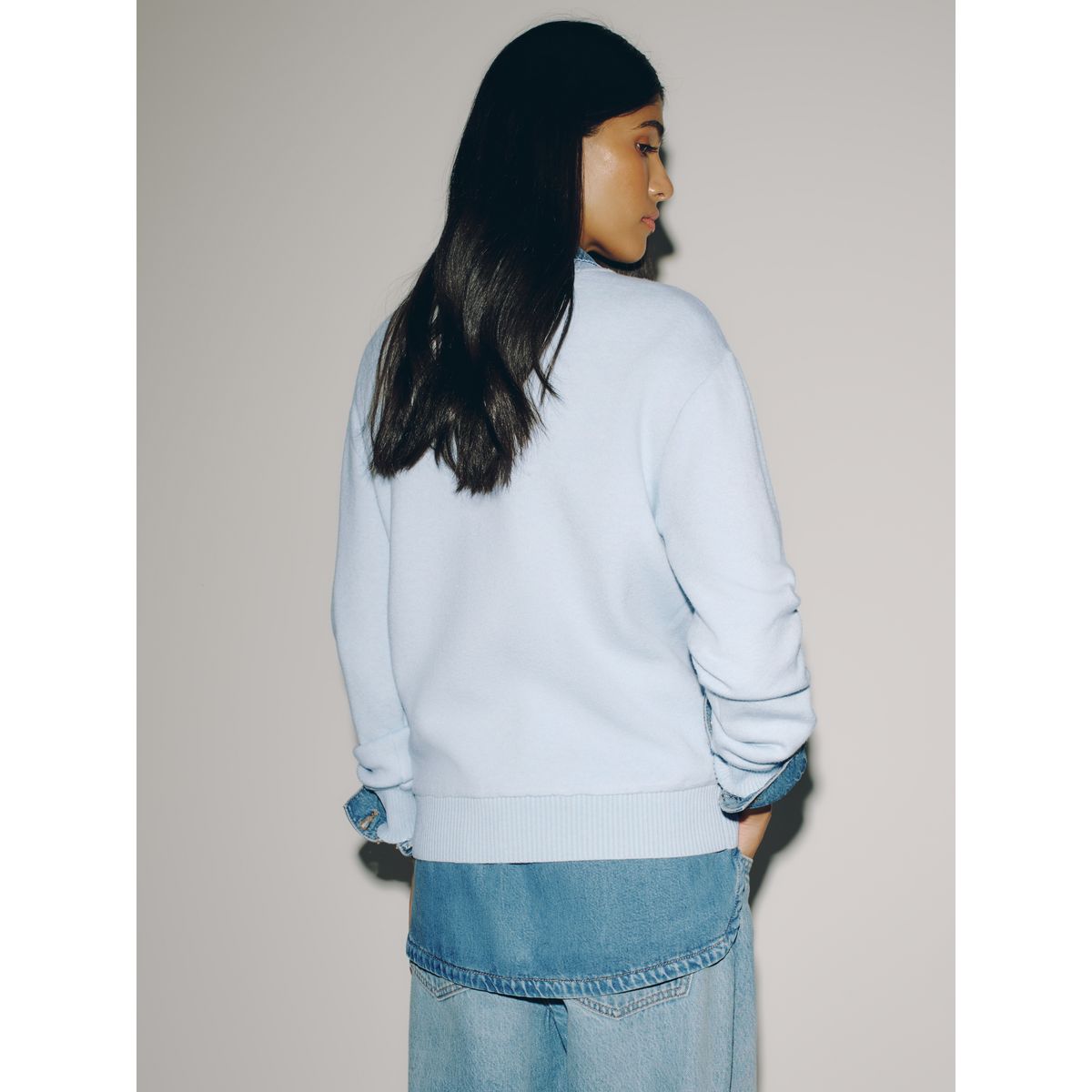 Pull ras du cou aspect maille bleu, NEXT