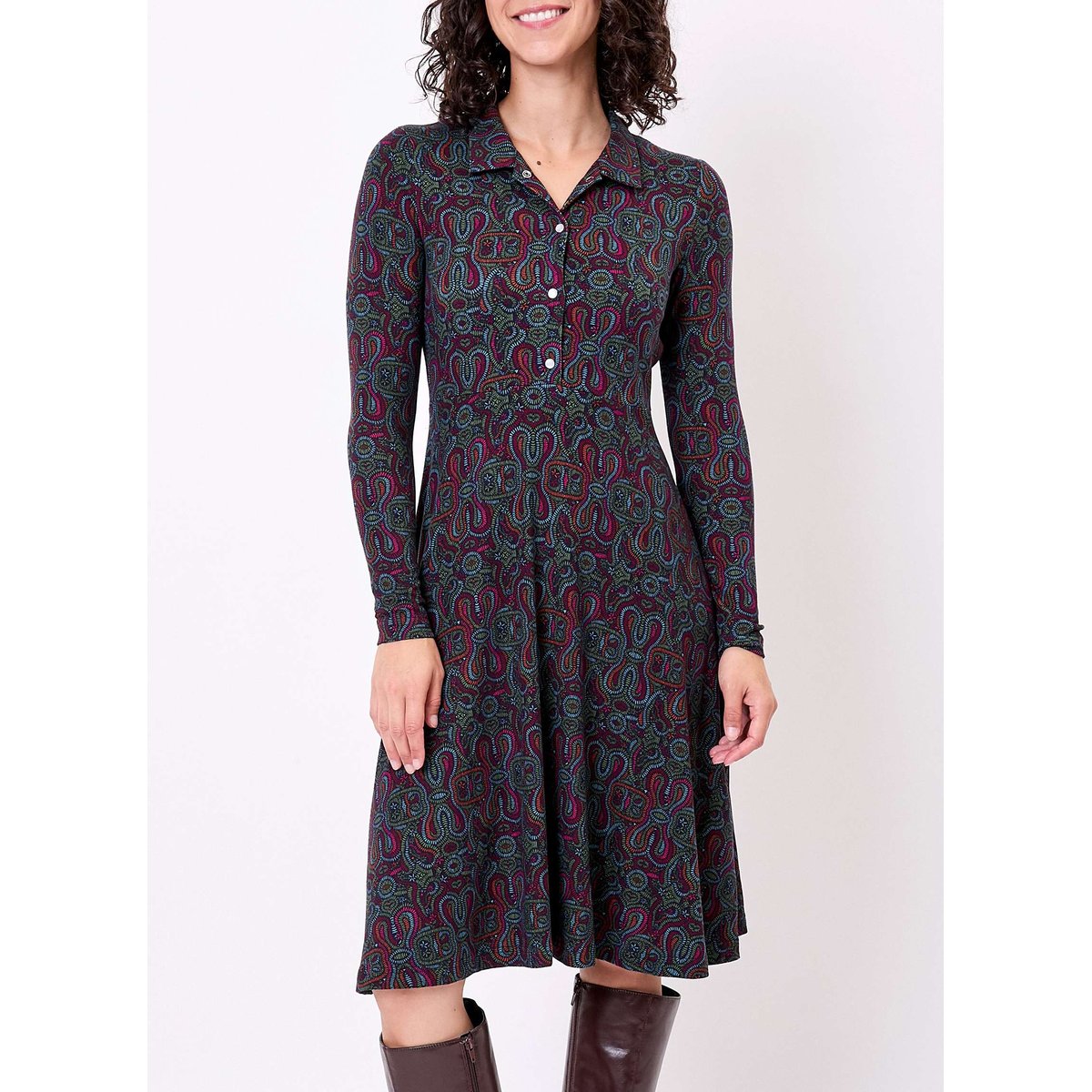 Robe chemise maille fluide imprimée SANDA violet sanatana sanda, LA FIANCÉE