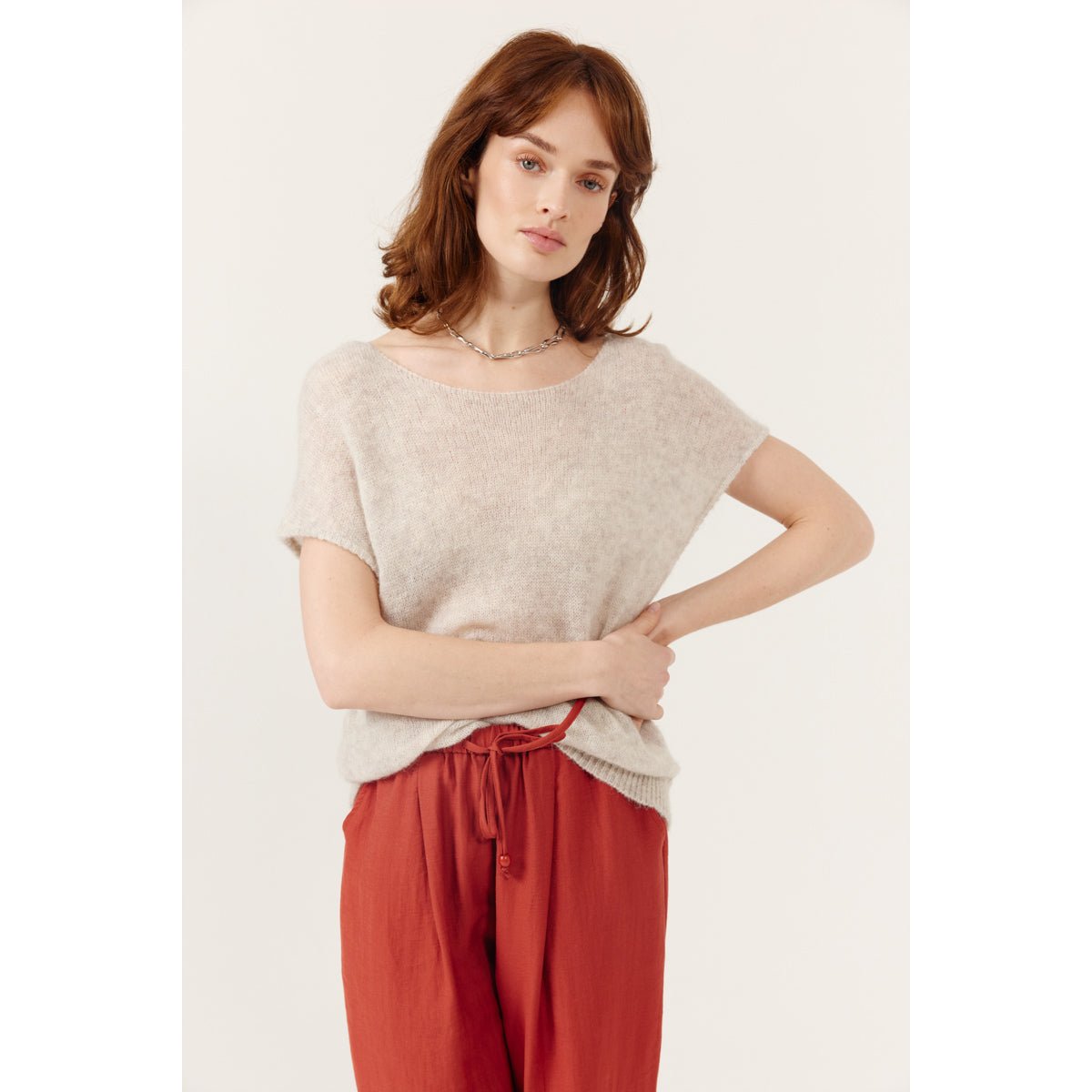 Pull manches courtes encolure bateau Azenia gray, ARTLOVE