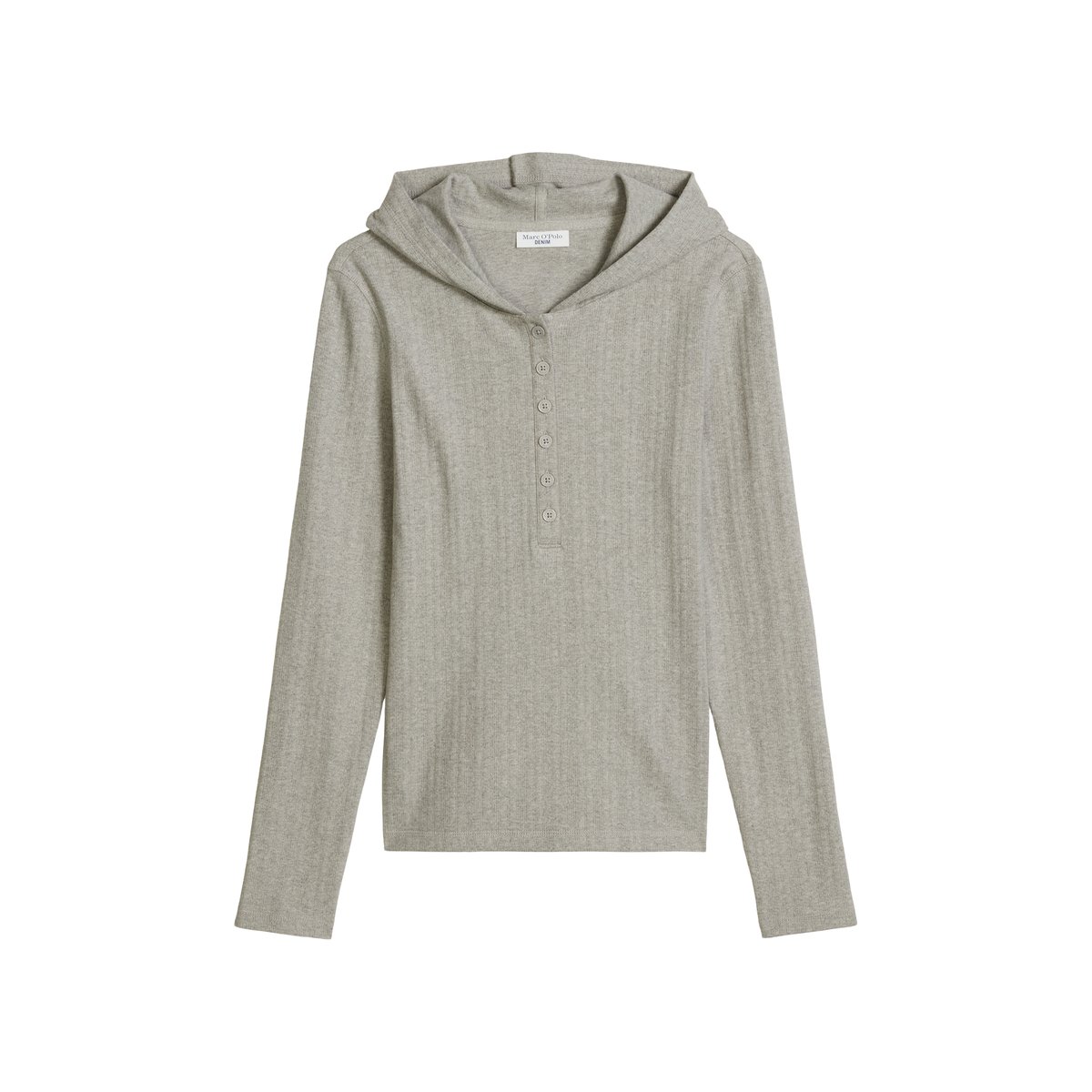 T-shirt à manches longues en jersey côtelé, à capuche, coupe ajustée en pur coton biologique gris, MARC O’POLO DENIM