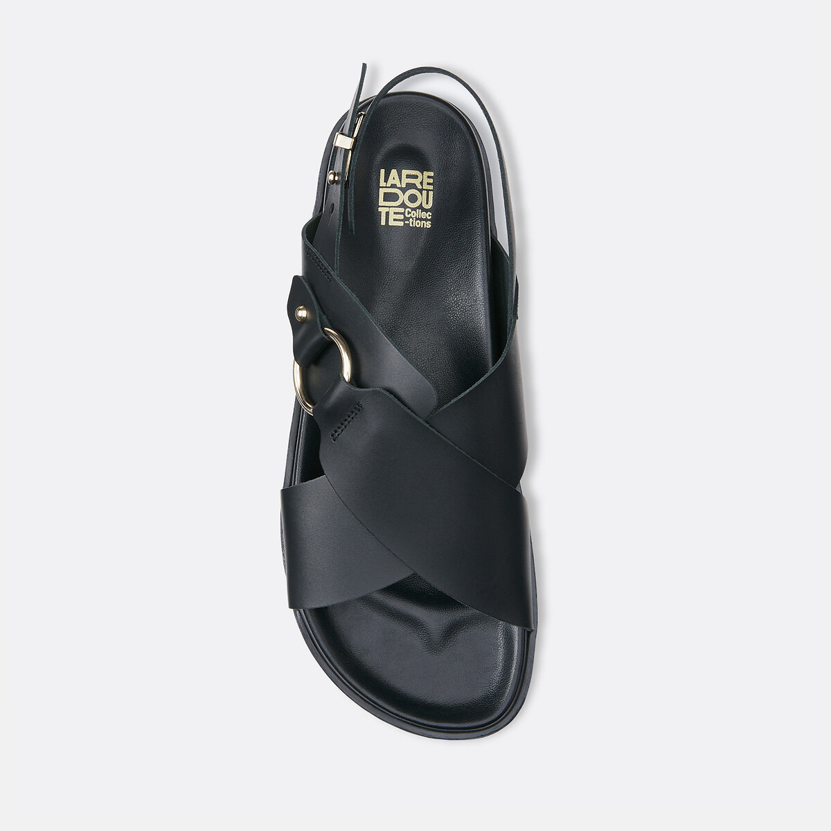 Sandales croisées en cuir lisse noir, LA REDOUTE COLLECTIONS