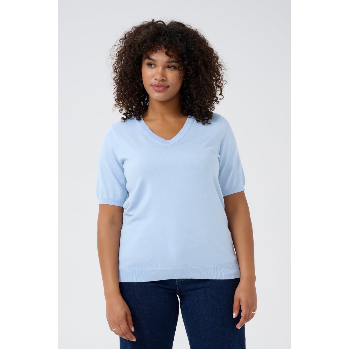 Pullover tricoté bleu soft chambray, KAFFE CURVE