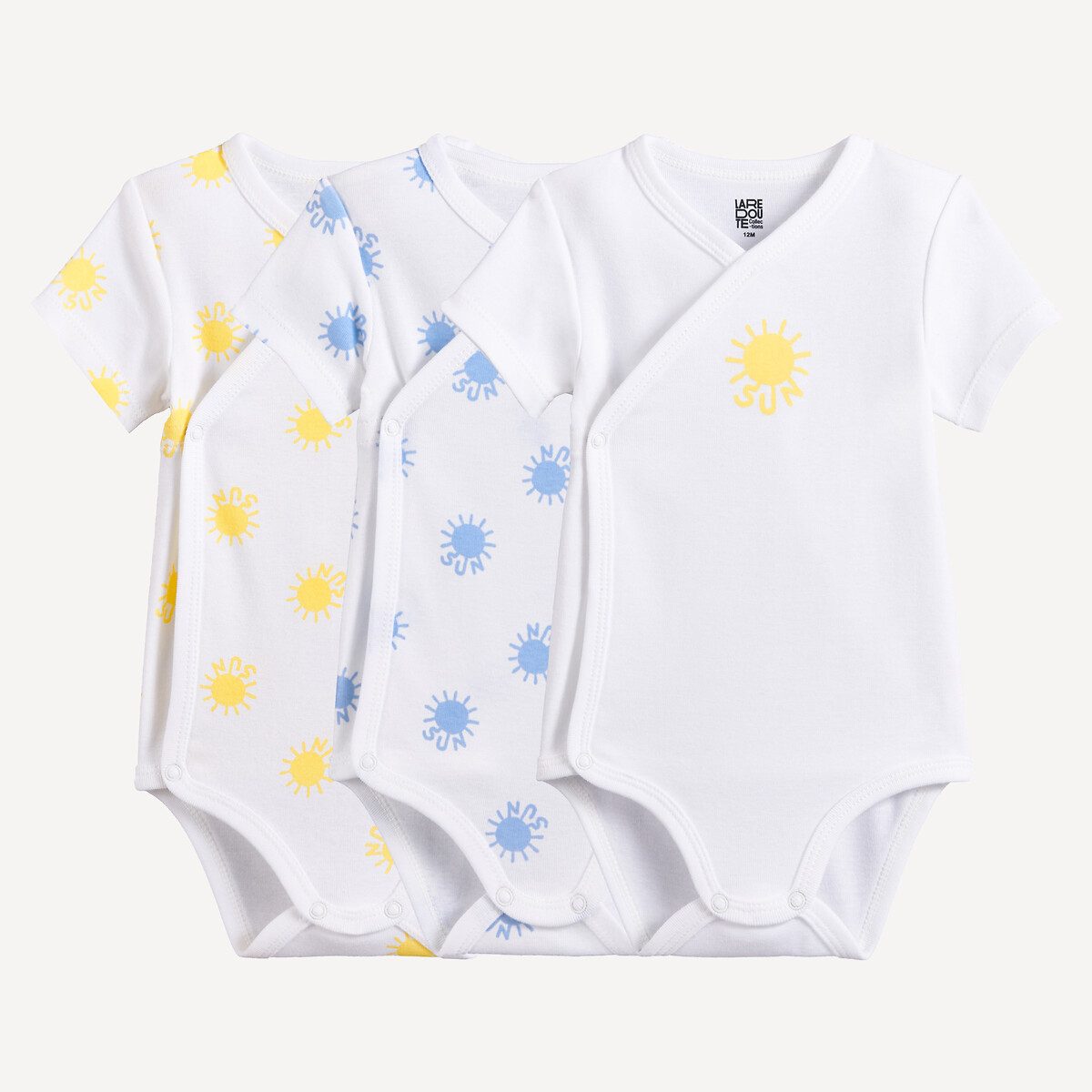 Pack of 3 Newborn Sun Print Cotton Short Sleeve Bodysuits assorted, LA REDOUTE COLLECTIONS