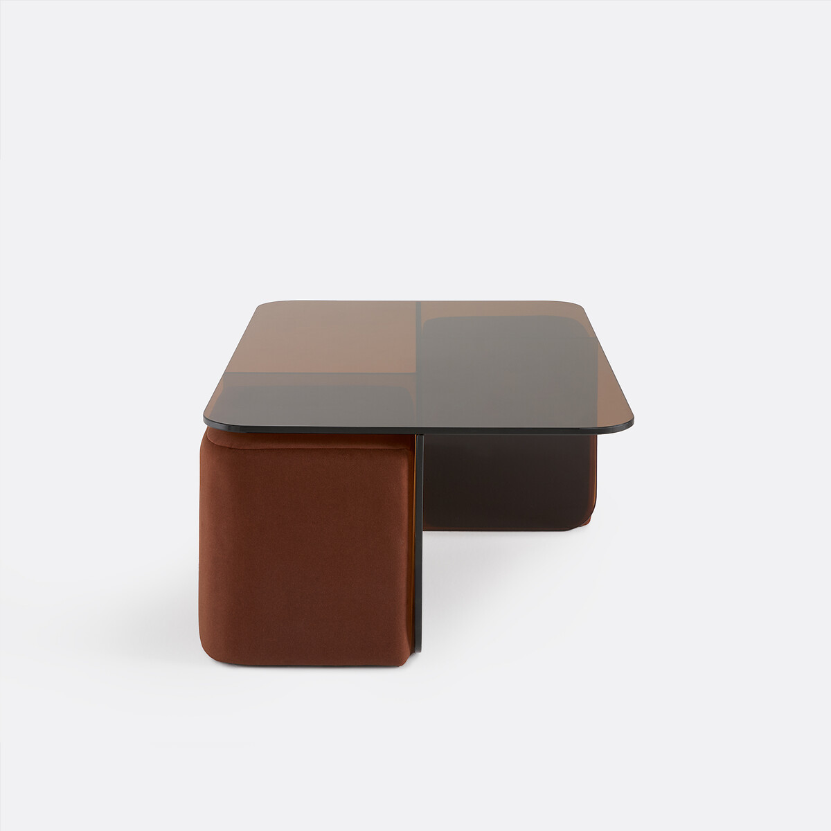 Table basse en verre trempé ambré, et ses 2 poufs en tissu, DELLA terracotta, LA REDOUTE INTERIEURS