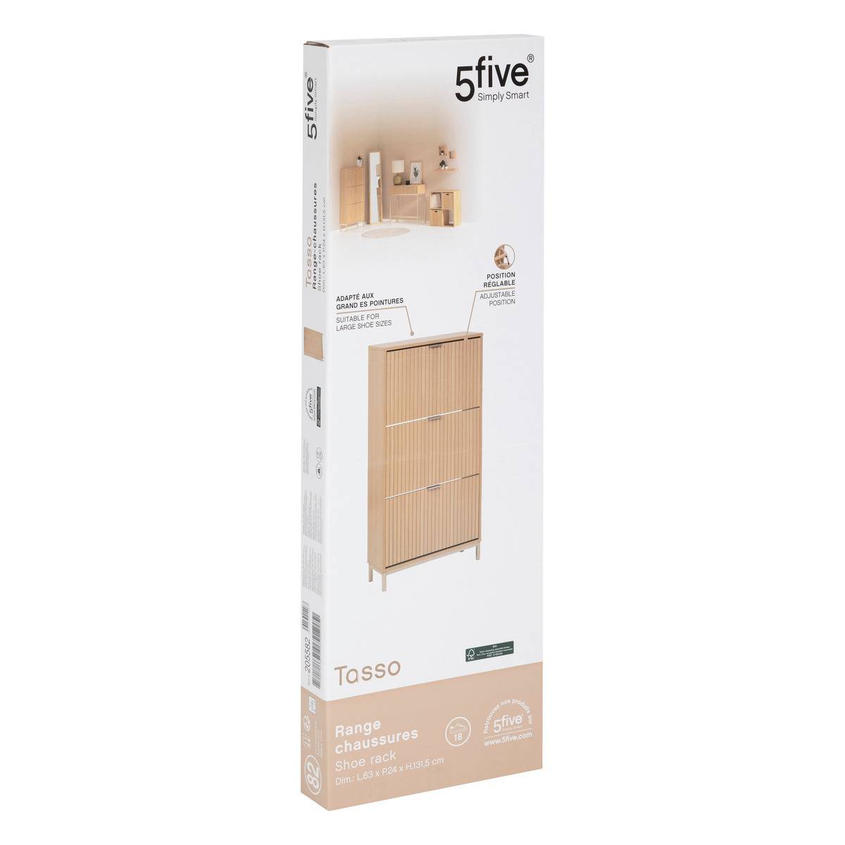 Meuble à chaussures 3 compartiments avec séparateurs TASSO beige, 5FIVE SIMPLY SMART