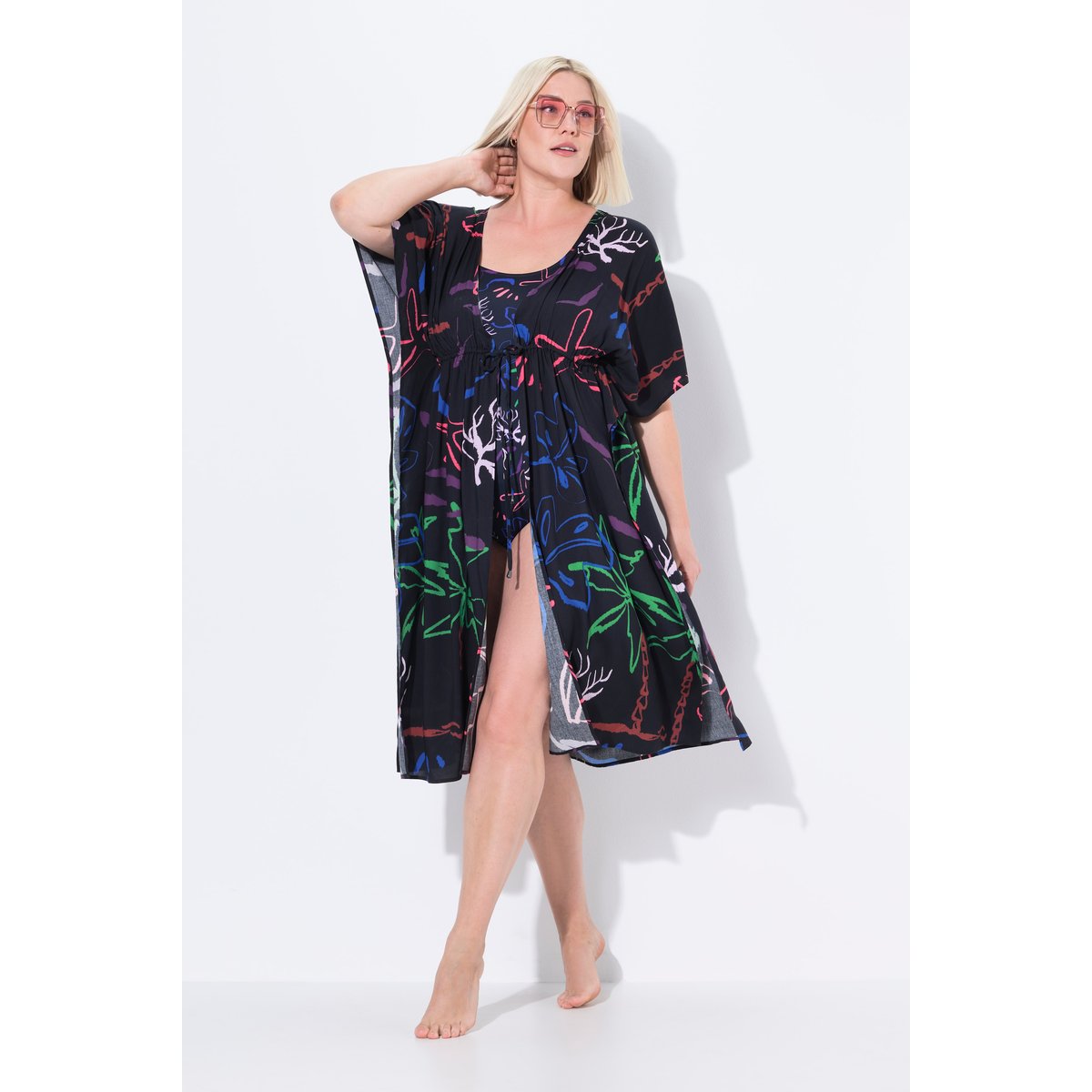 Caftan encolure en V et manches courtes noir, ULLA POPKEN