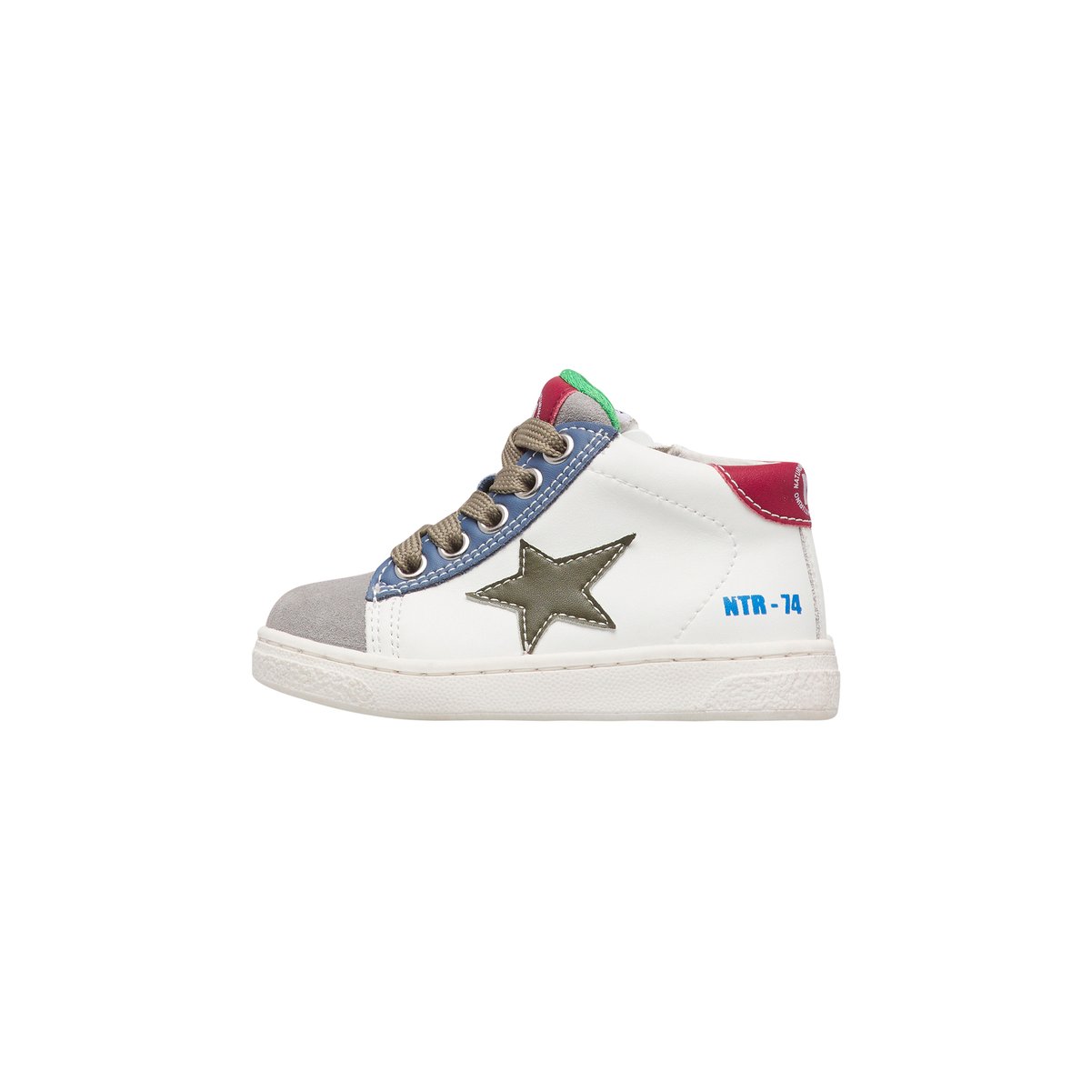Baskets hautes en cuir et velours PINN HIGH ZIP. blanc-gris-marine, NATURINO