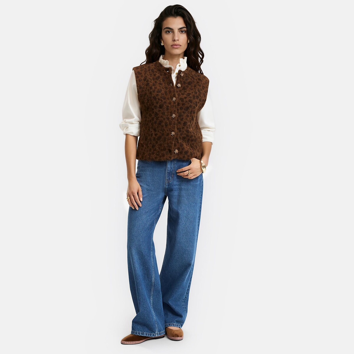 Gilet sans manches imprimé léopard en alpaga et laine mélangés léopard, LA REDOUTE COLLECTIONS