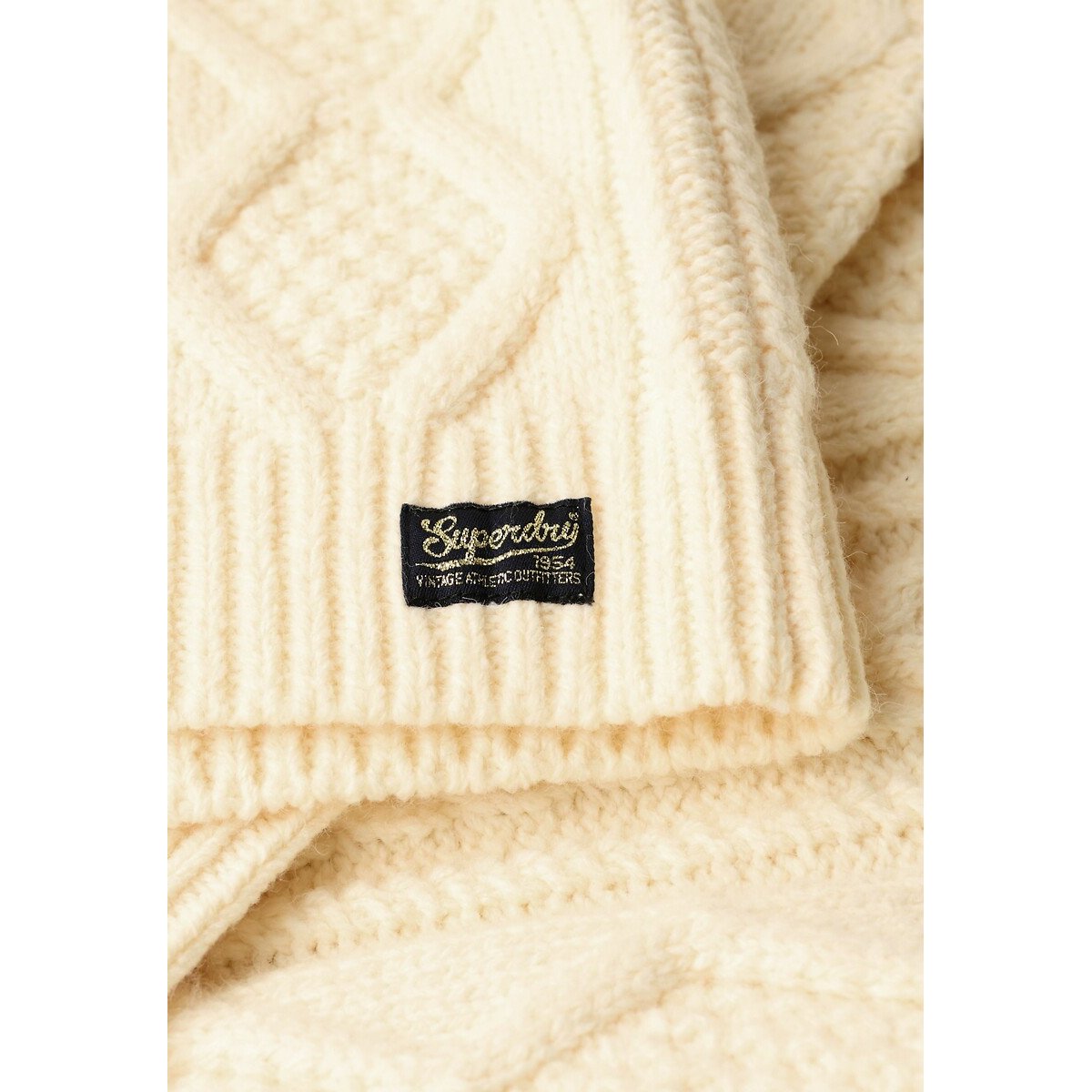 Pull torsadé col montant blanc, SUPERDRY