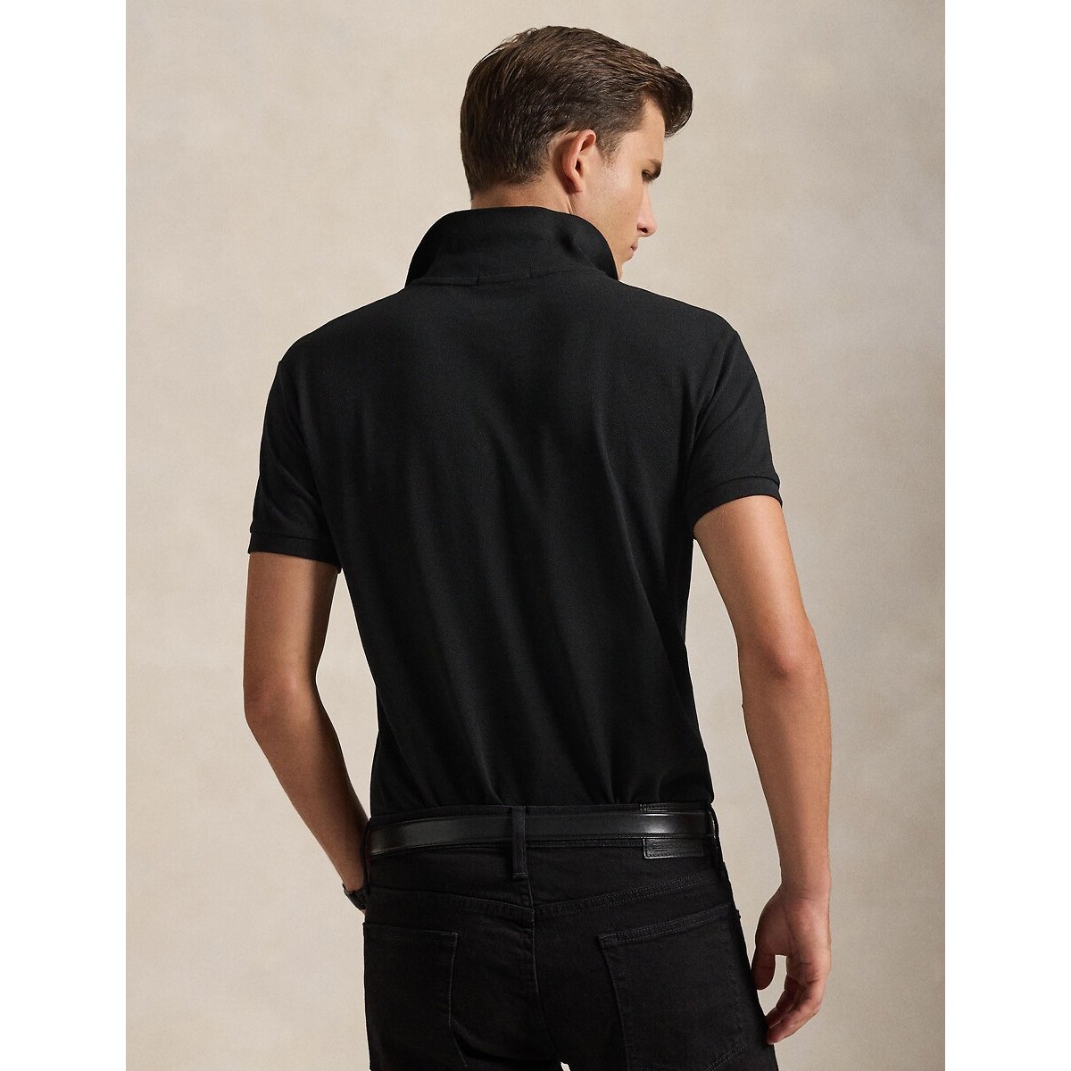 Polo cintré en coton piqué noir, POLO RALPH LAUREN