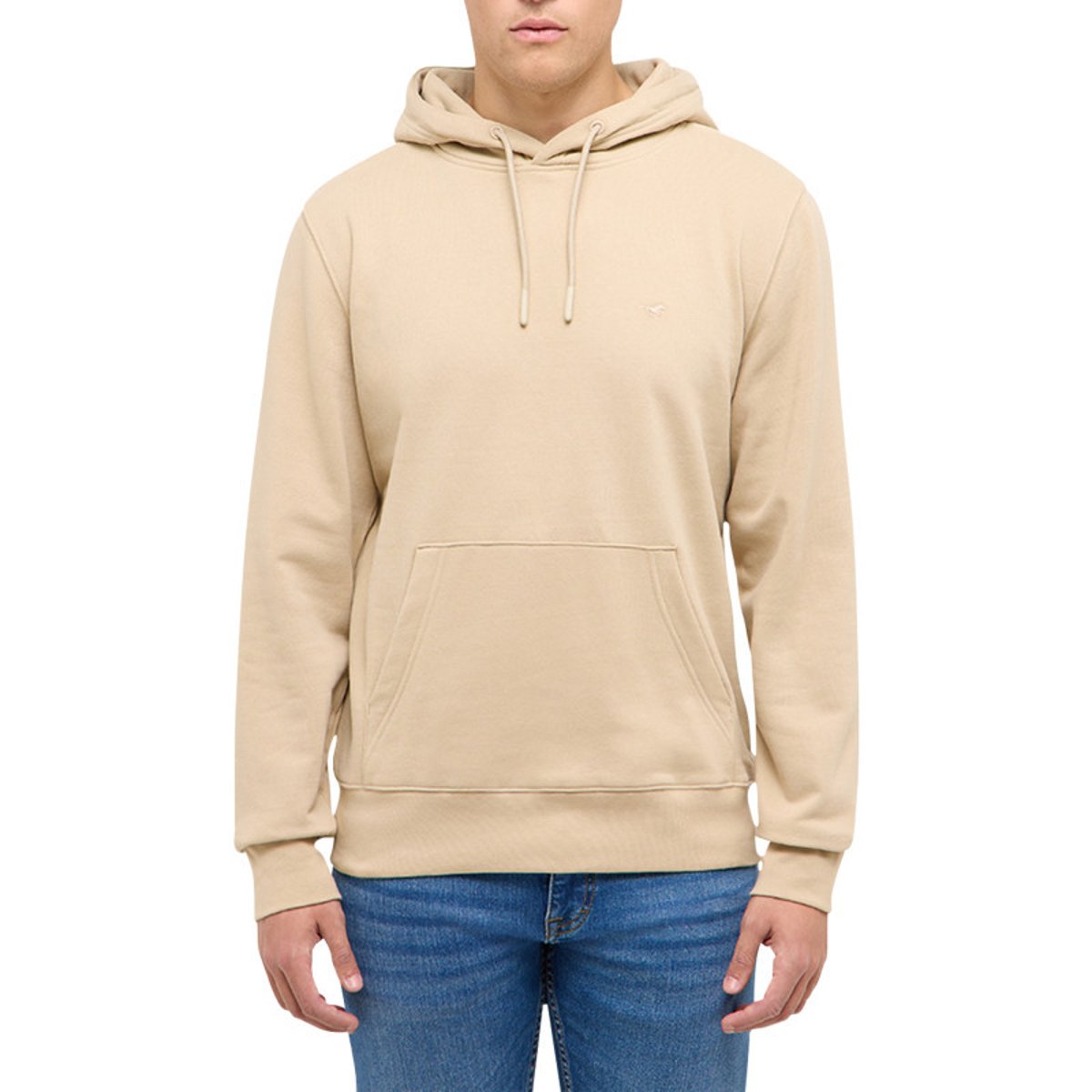 Sweat en coton mélangé beige uni avec une coupe droite et un col à capuche beige, MUSTANG