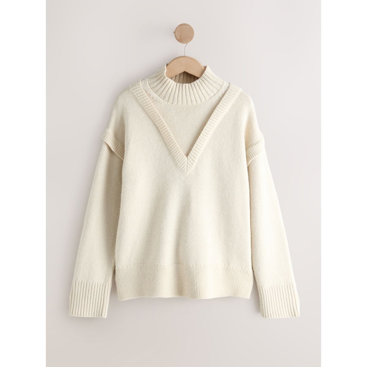 Pull en laine et effet superposé écru, NEXT