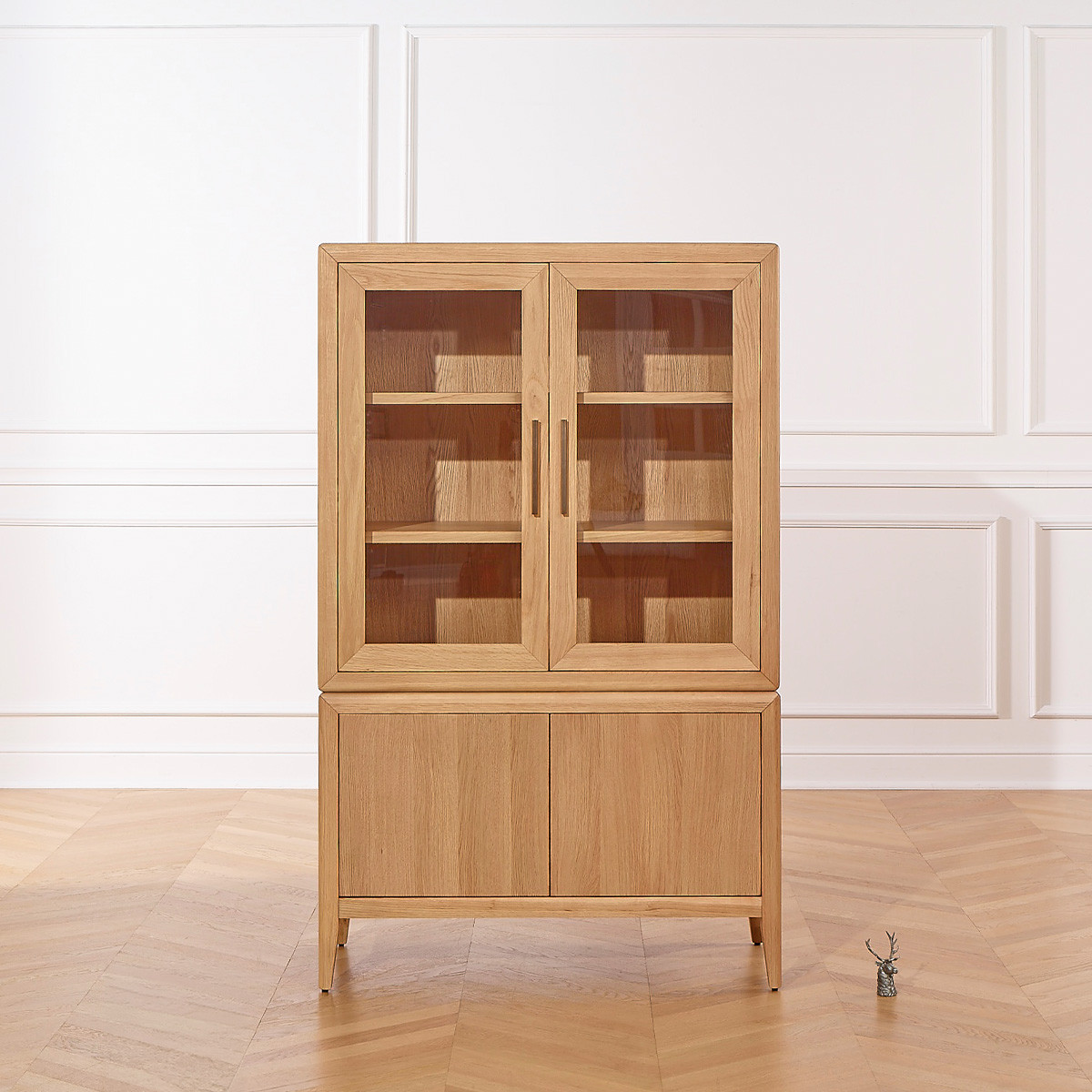 Vaisselier en chêne style contemporain, 4 portes, 3 étagères TENNESSEE beige, ROBIN DES BOIS