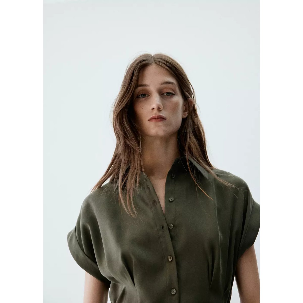 Robe chemisier modal kaki, MANGO
