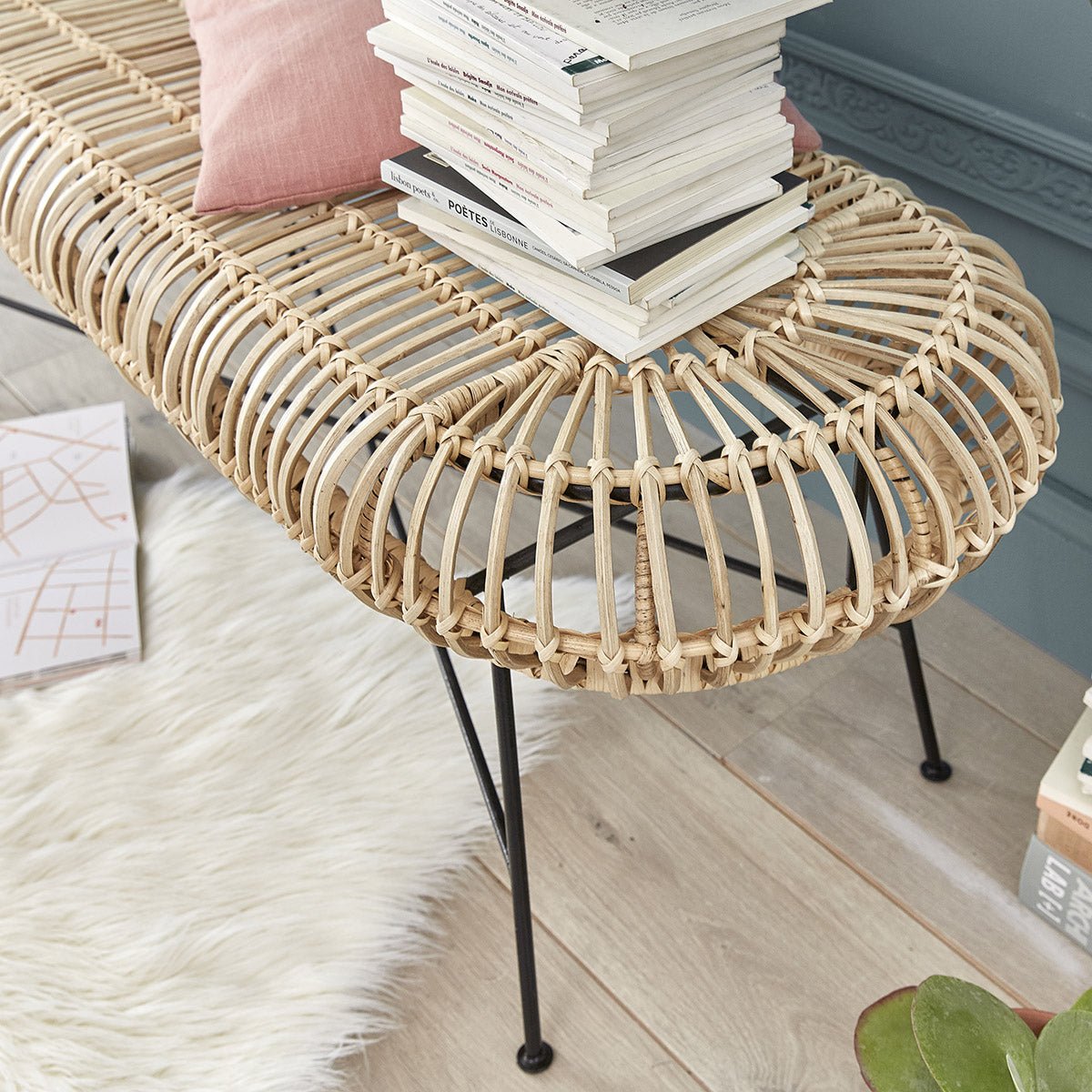 Banc en rotin et métal 120 cm BOHEMA naturel, BERAH GETAH