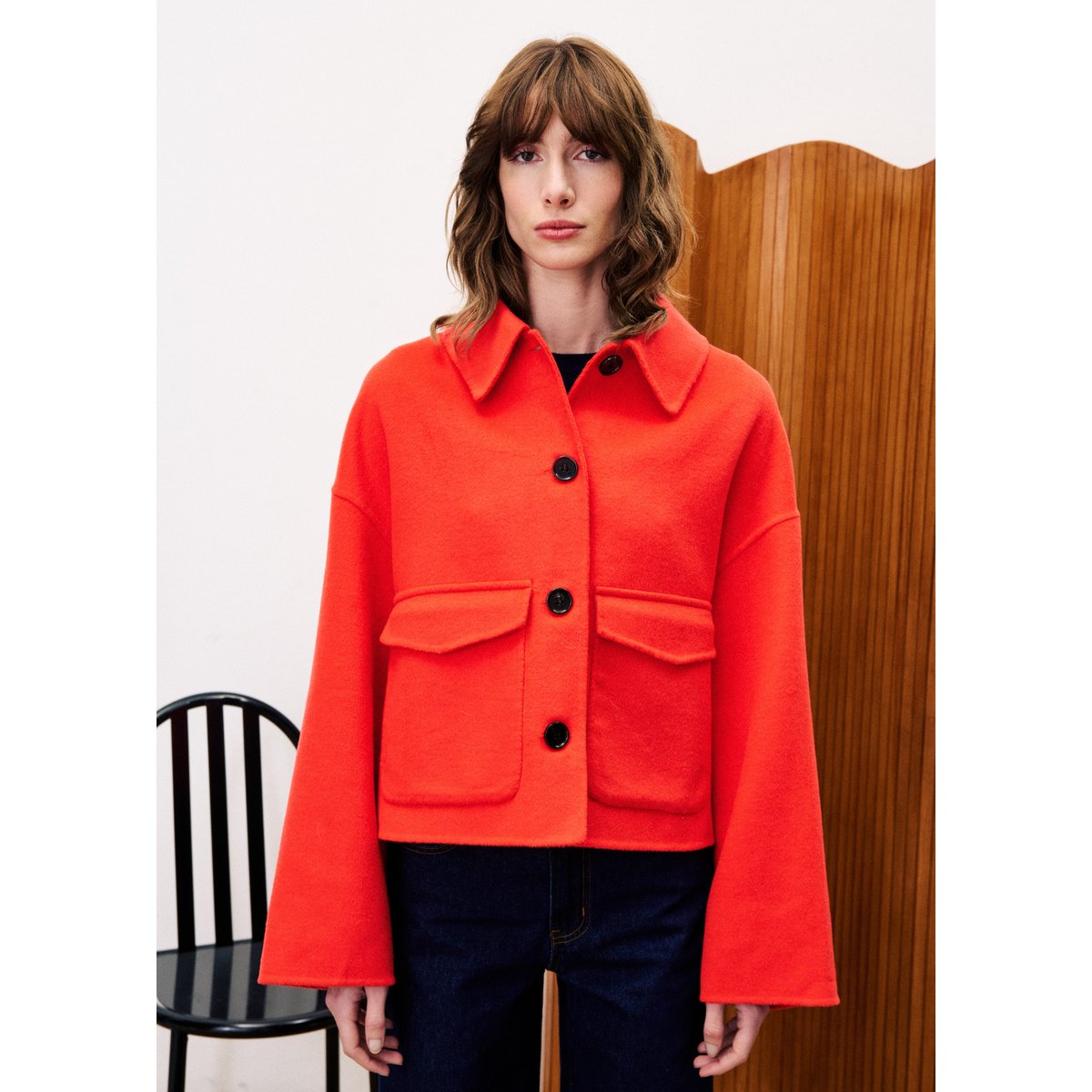 Manteau en laine CAPUCINE rouge, FRNCH