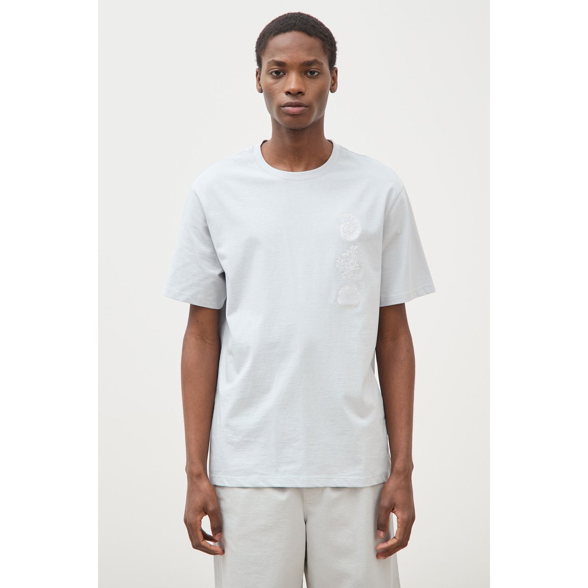 T-shirt ample en coton manches courtes gris clair, BONOBO