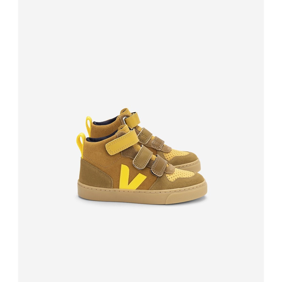 Scarpe da ginnastica in pelle scamosciata Small V-10 Mid cammello/giallo, VEJA