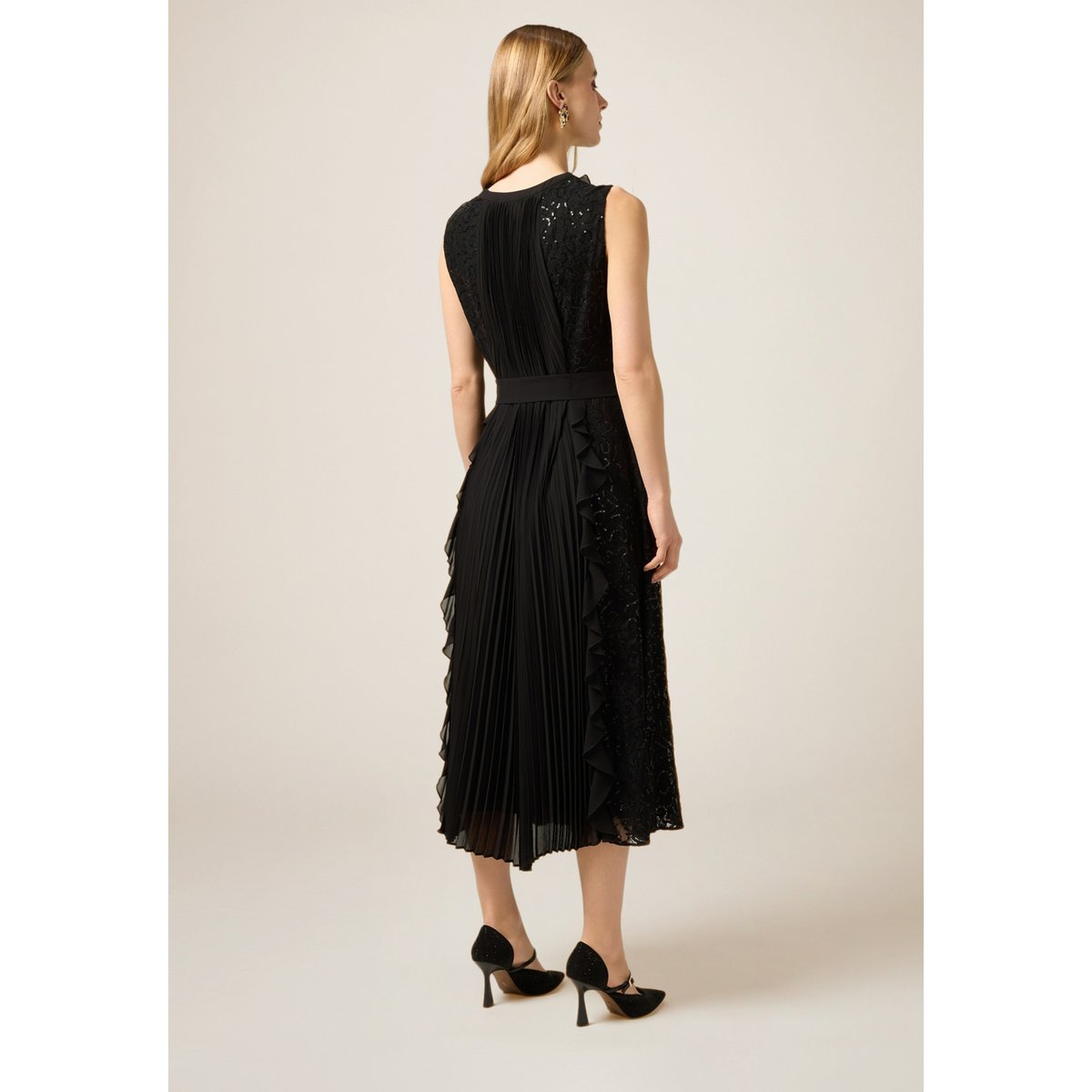 Robe midi à volants et paillettes noir, OLTRE