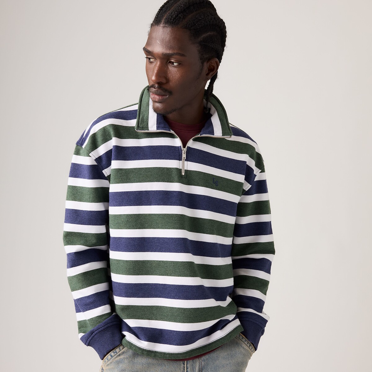 Sweat demi-zippé, CAMERON rayé bleu vert, LEVI'S