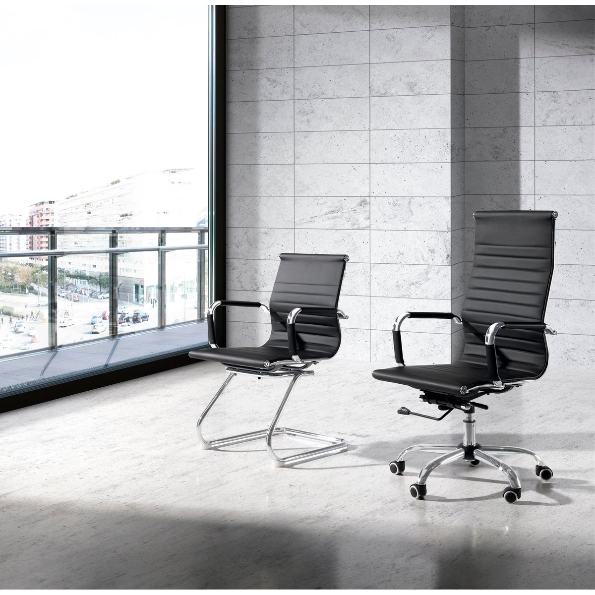 Fauteuil de bureau en simili polyuréthane, EXECUTIVE noir, HISPANOHOGAR