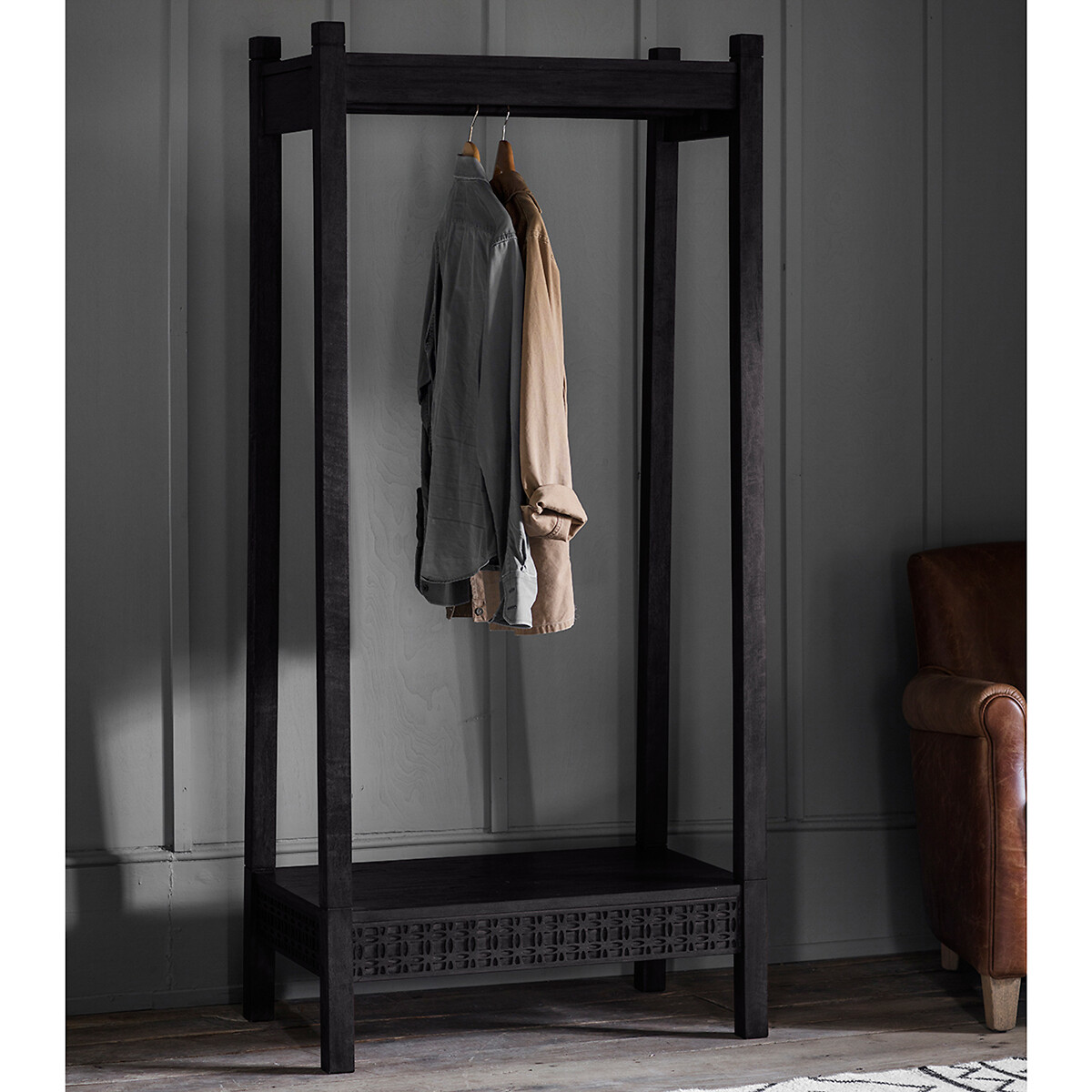 Barauni Boho Carved Wood Clothes Rail black, ÉDITÉ