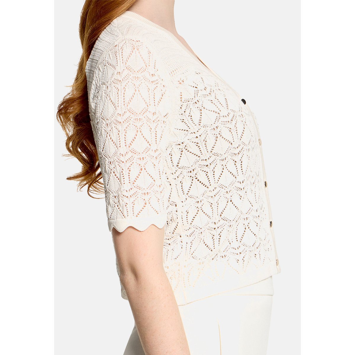 Cardigan en maille d'été à encolure en v bright gardenia, VERA MONT