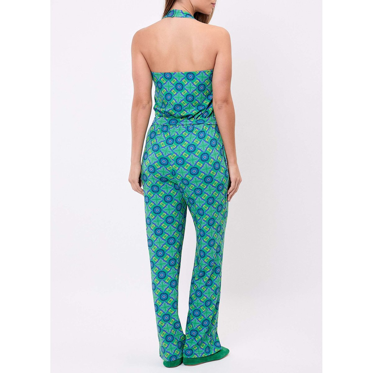 Combinaison pantalon imprimée maille dos nu ROSALIE vert d'eau nairobi, PRINCESSE NOMADE