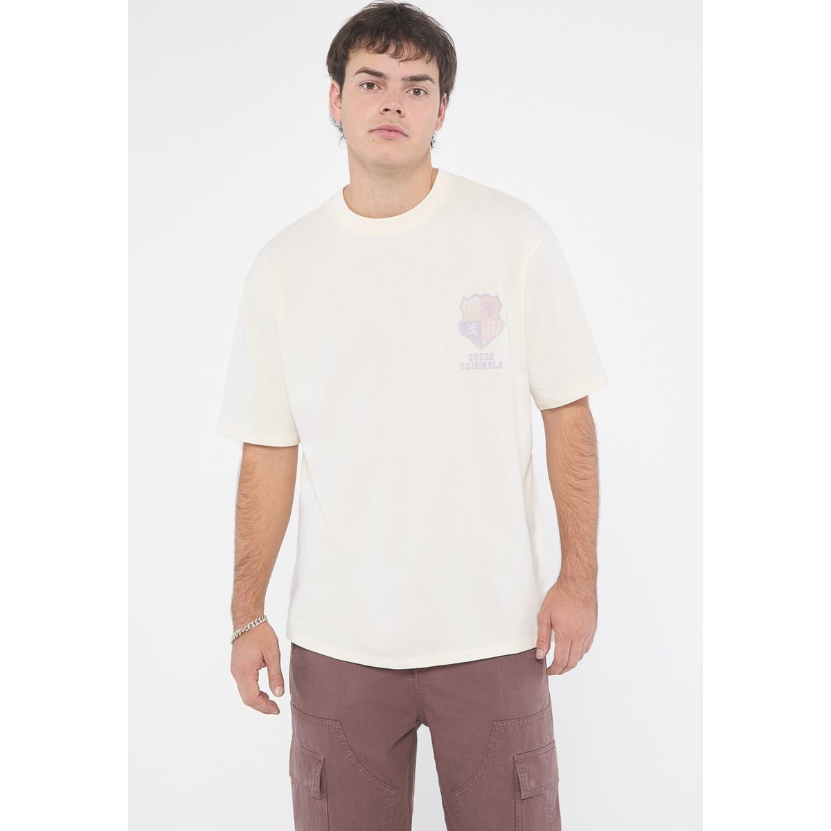 T-Shirt Logo Frontal crème, GUESS