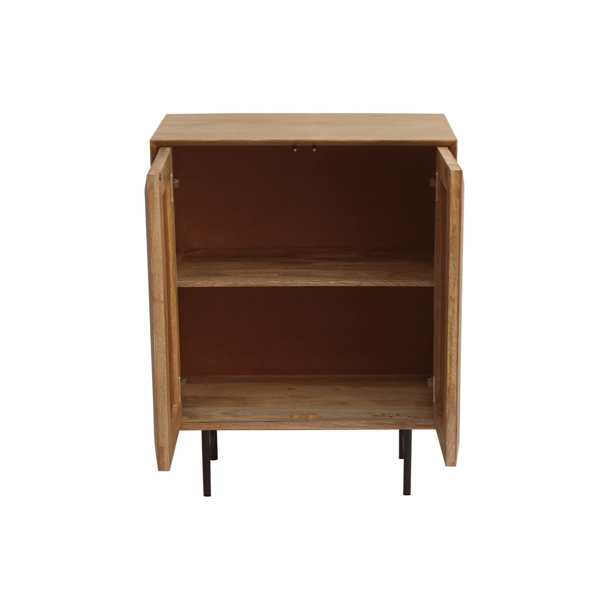 Buffet en bois manguier massif gravé et métal noir 2 portes L70 cm AGRA chêne clair, MILIBOO