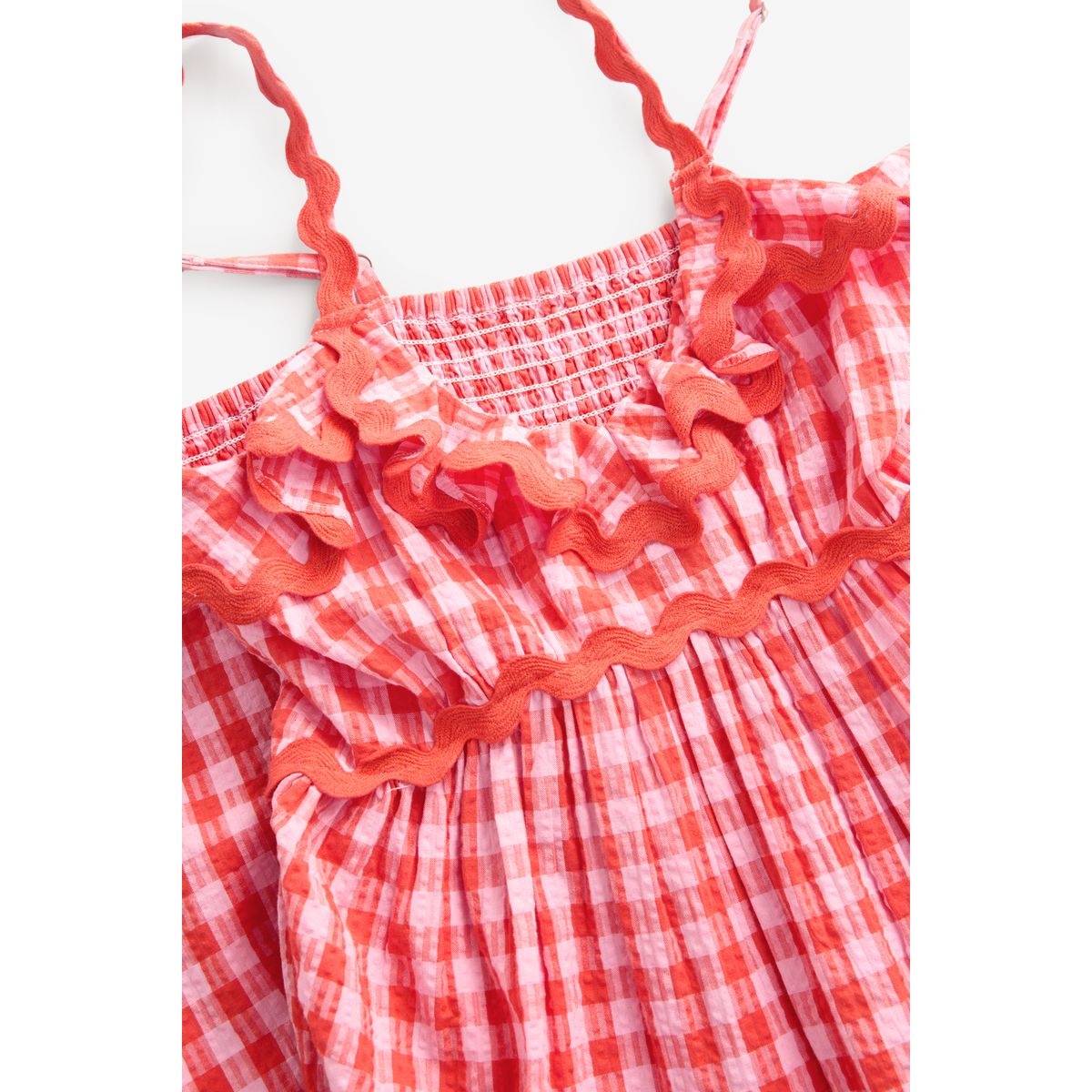 Robe longue à volants et motif vichy rose/rouge, NEXT