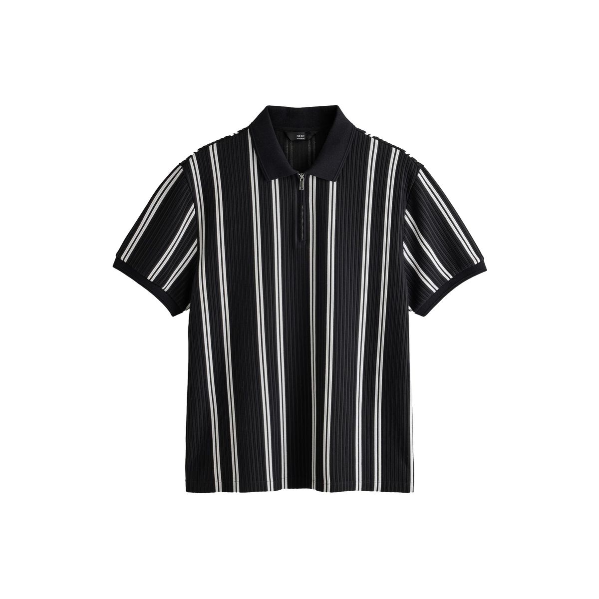 Polo semi-zippé à rayures verticales noir/blanc, NEXT