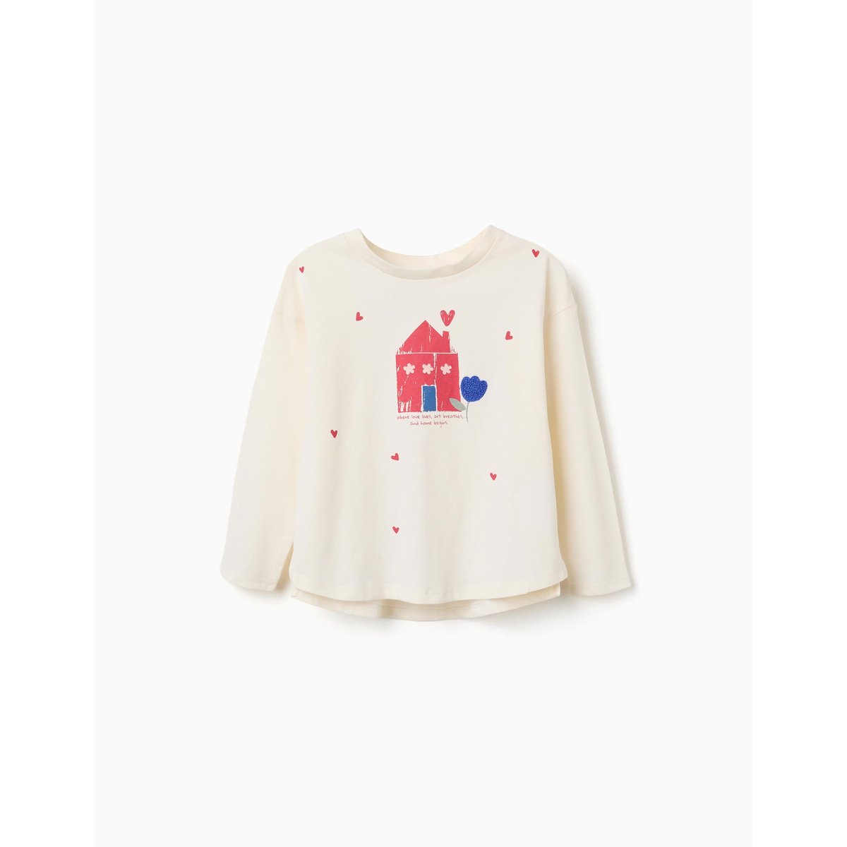 T-shirt en coton à manches longues avec imprimé maison blanc, ZIPPY