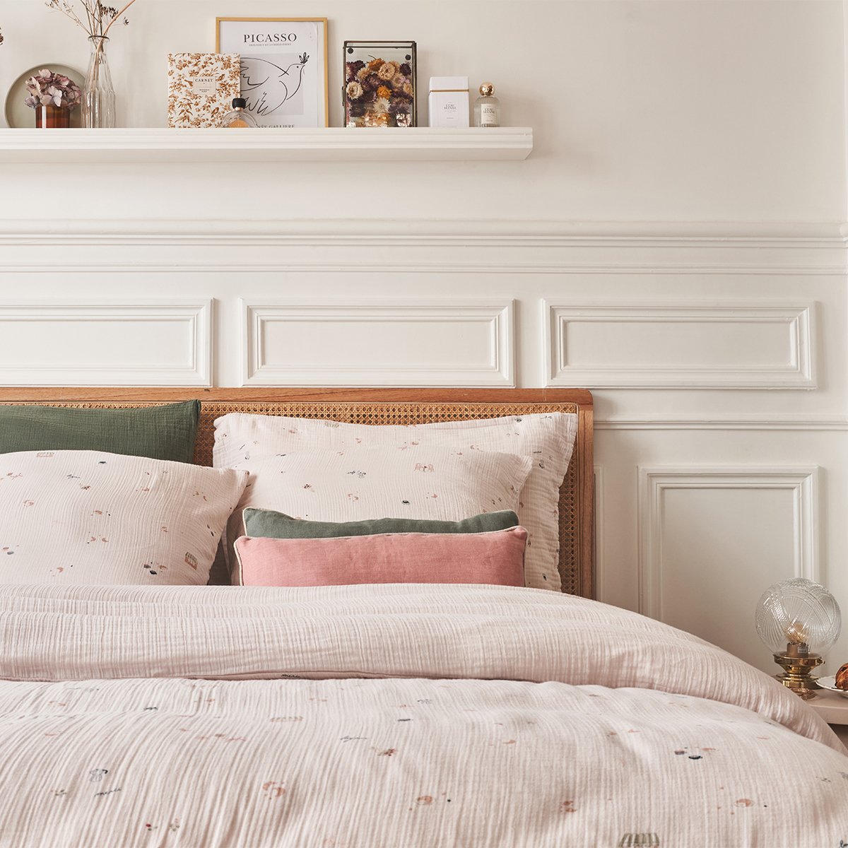 Taie d'oreiller imprimée en gaze de coton, BREAKFAST IN PARIS beige, ESSIX