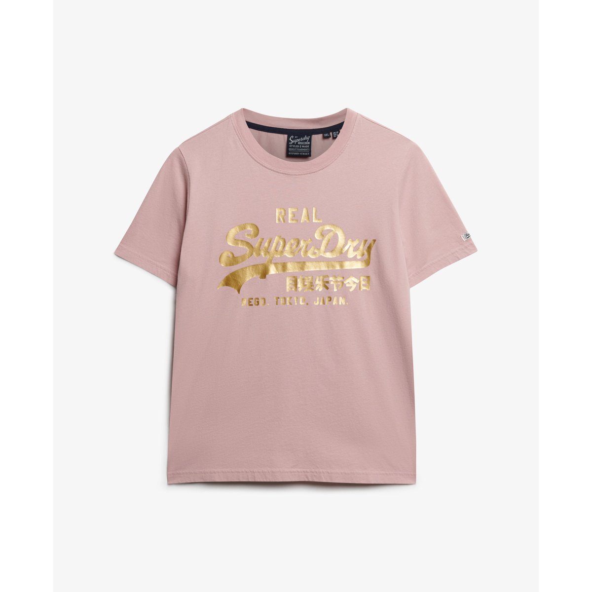 T-shirt Vintage Logo Métallisé rose pâle, SUPERDRY
