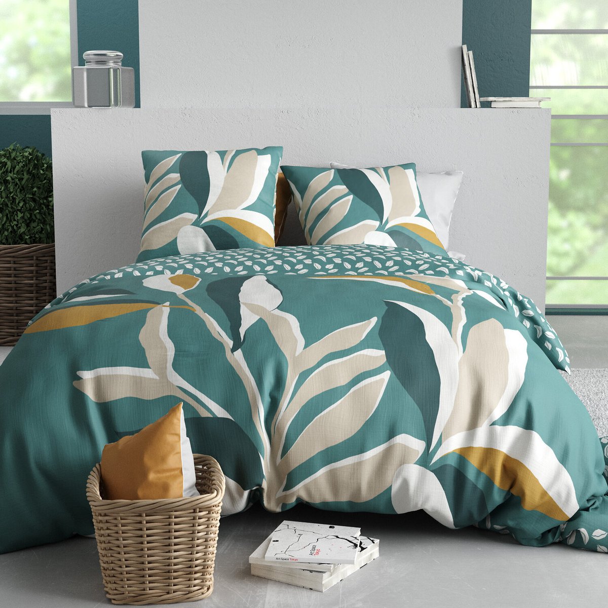 Parure housse de couette en coton imprimée, Odalie beige, C DESIGN HOME TEXTILE