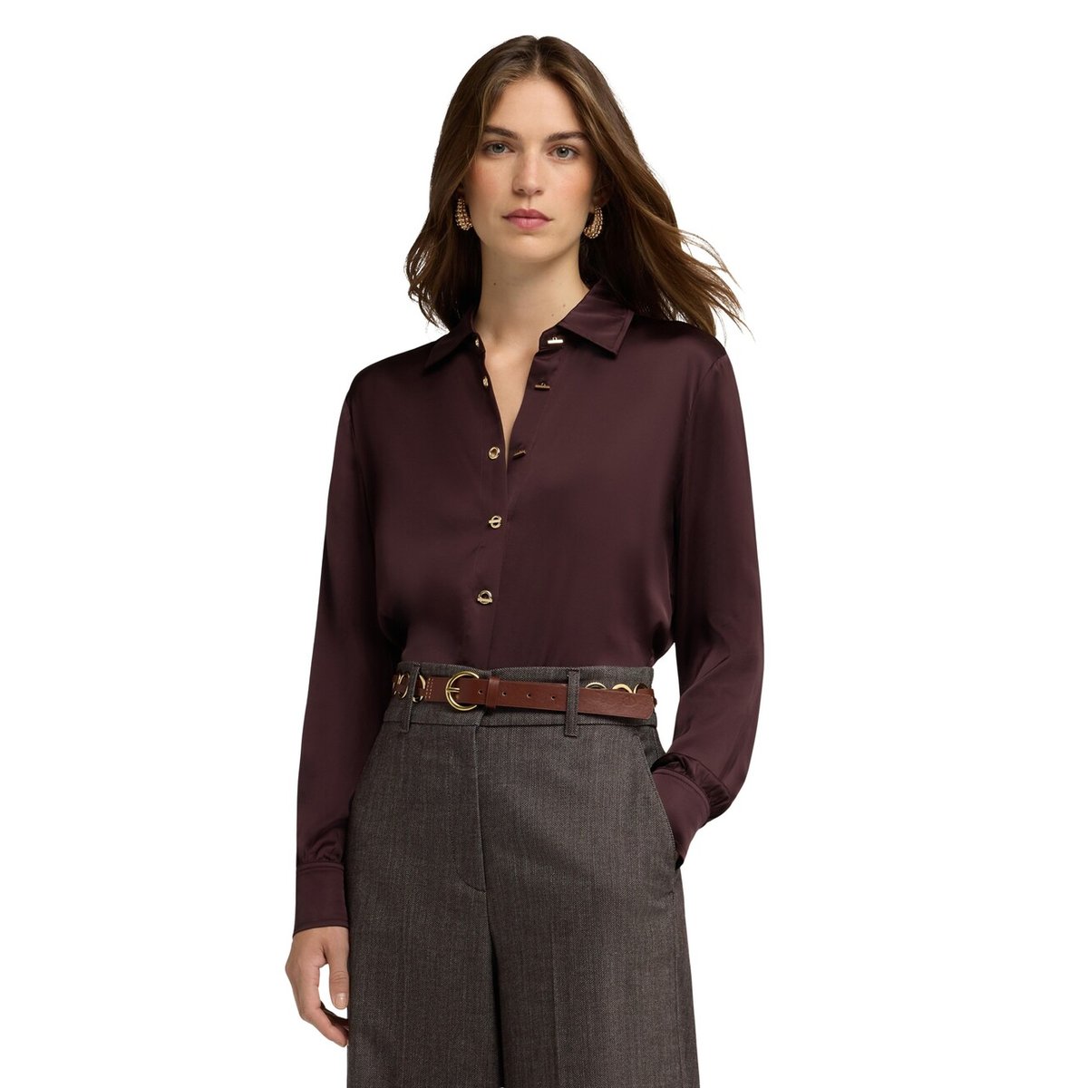 Chemise avec boutons métalliques marron, MOTIVI