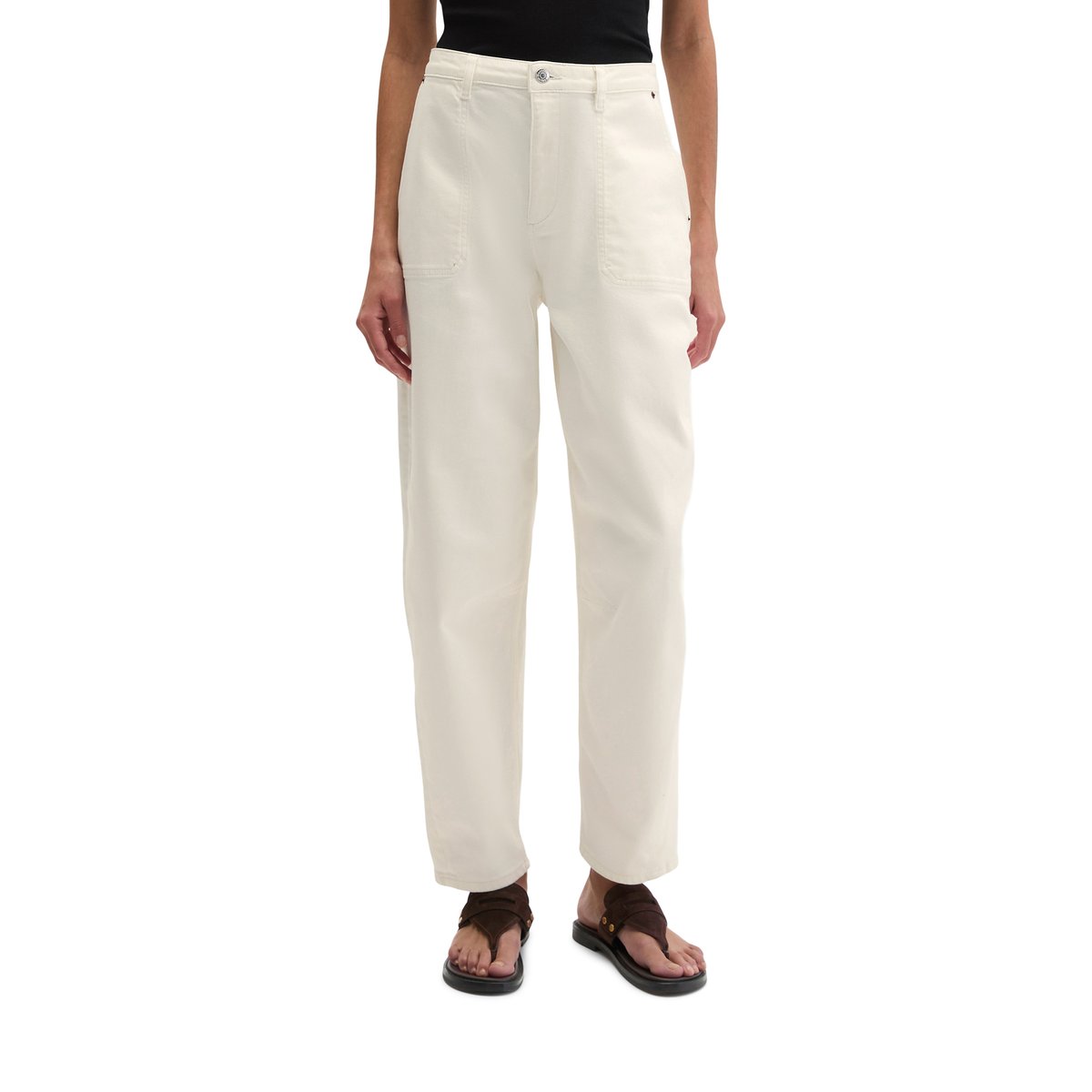 Pantalon modèle Lara barrel cropped en Organic Cotton Stretch nature, MARC O'POLO