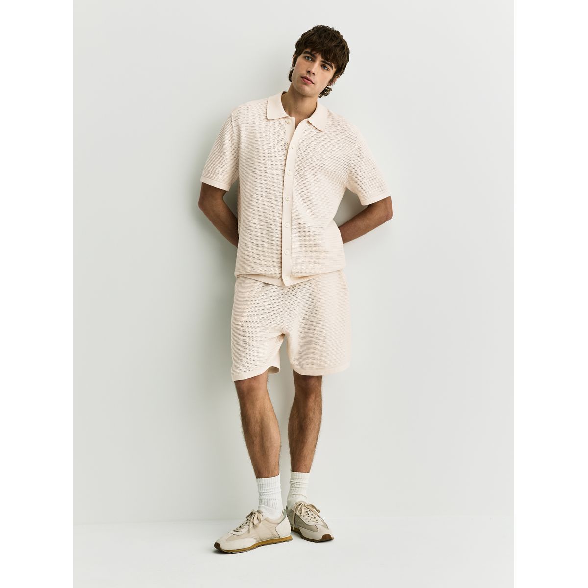 Chemise en maille texturée et short, lot de 2 vert/blanc, NEXT